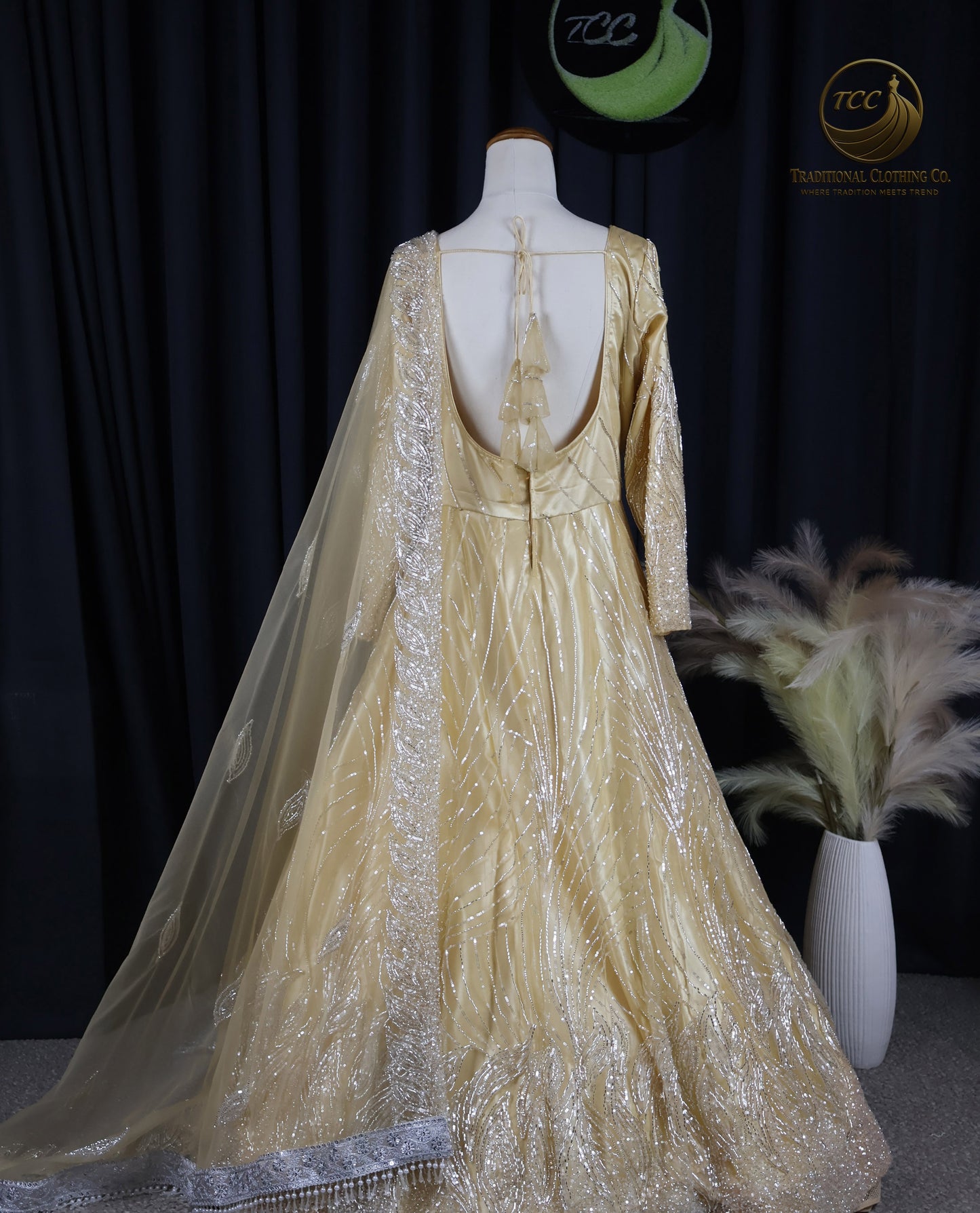 Gold Embroidered Heavy work Gown with Matching Dupatta – Elegant Festive & Formal Wear