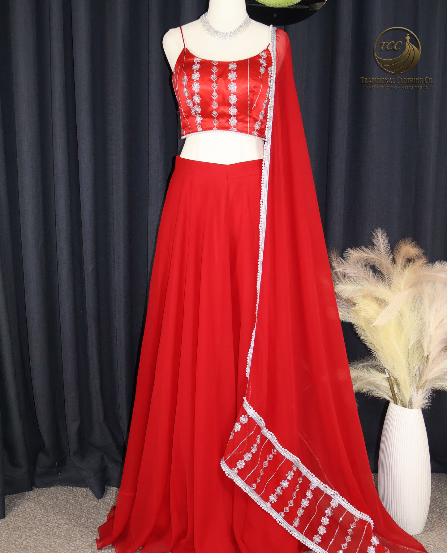Sahara-Style Red Lehenga Set with Sheer Dupatta – Bold, Modern & Festive