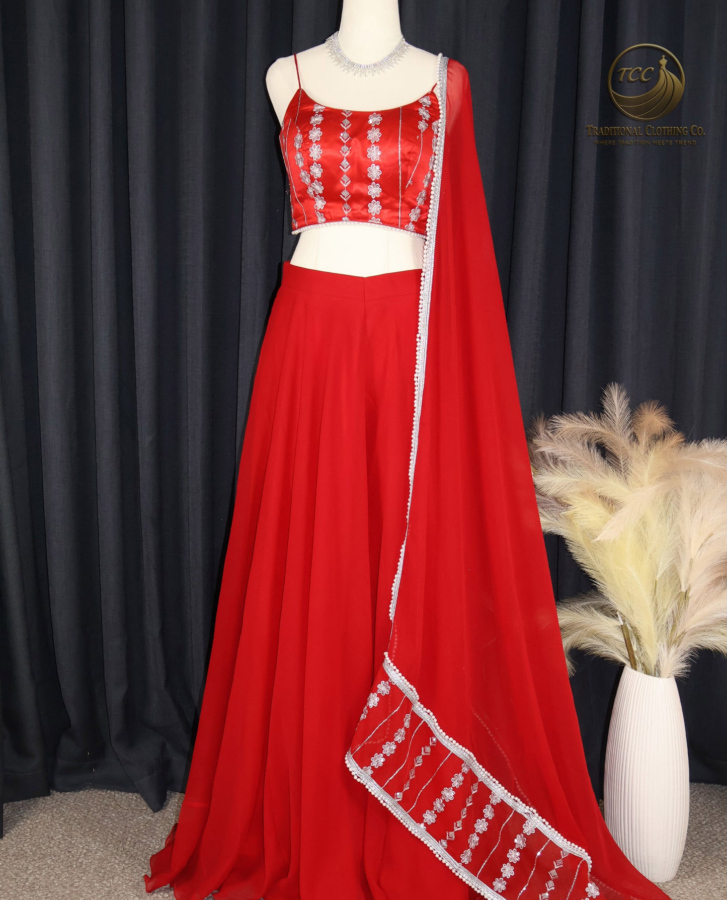 Sahara-Style Red Lehenga Set with Sheer Dupatta – Bold, Modern & Festive