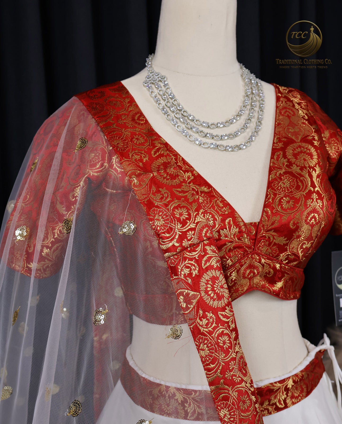 Traditional Red and White Embroidered Lehenga Choli – 3-Piece Set with Dupatta