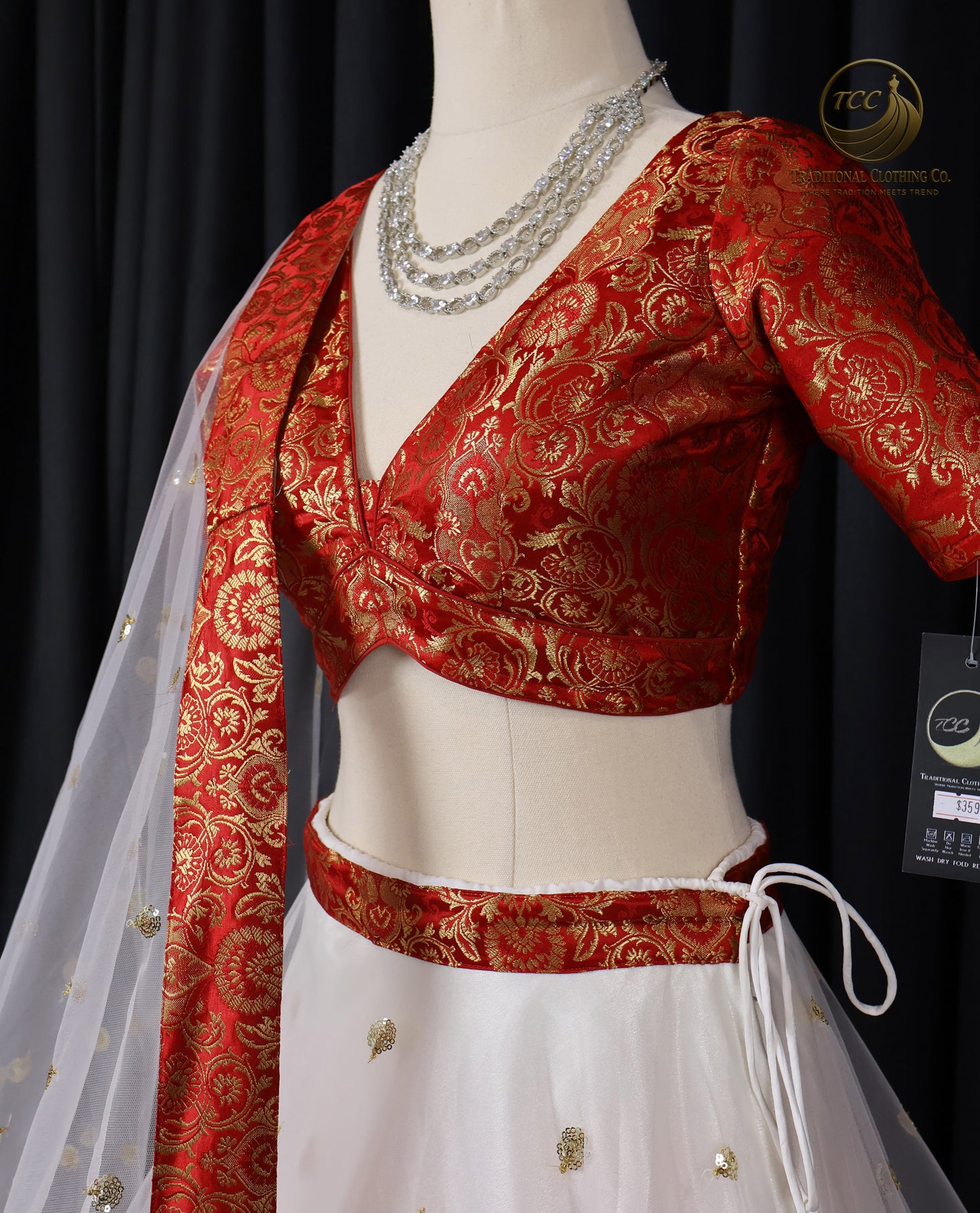 Traditional Red and White Embroidered Lehenga Choli – 3-Piece Set with Dupatta
