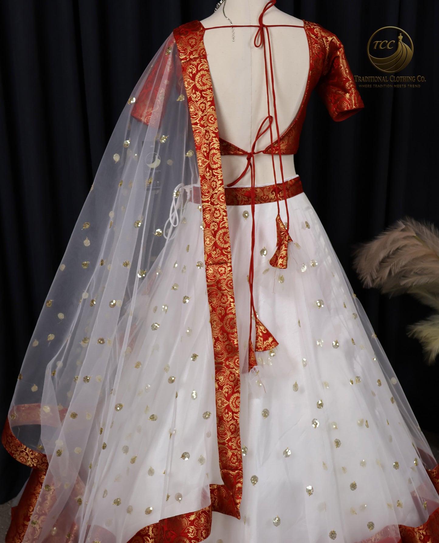 Traditional Red and White Embroidered Lehenga Choli – 3-Piece Set with Dupatta