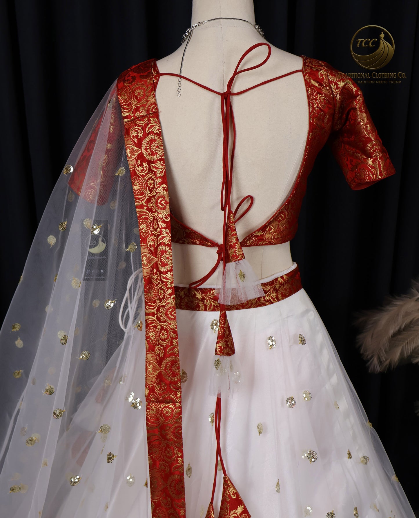 Traditional Red and White Embroidered Lehenga Choli – 3-Piece Set with Dupatta