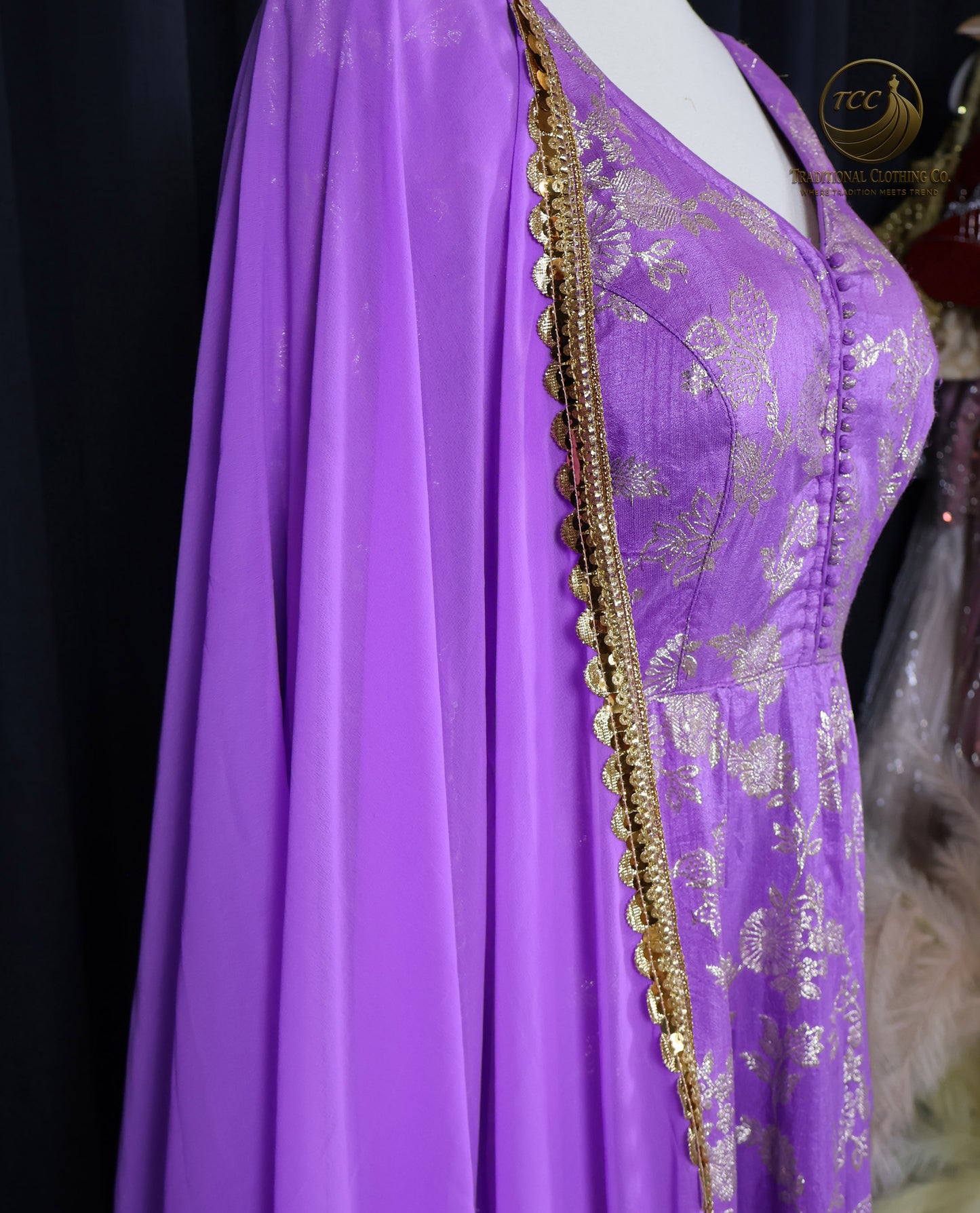 Royal Purple and Gold Embroidered Anarkali Set – 3-Piece Traditional Ensemble