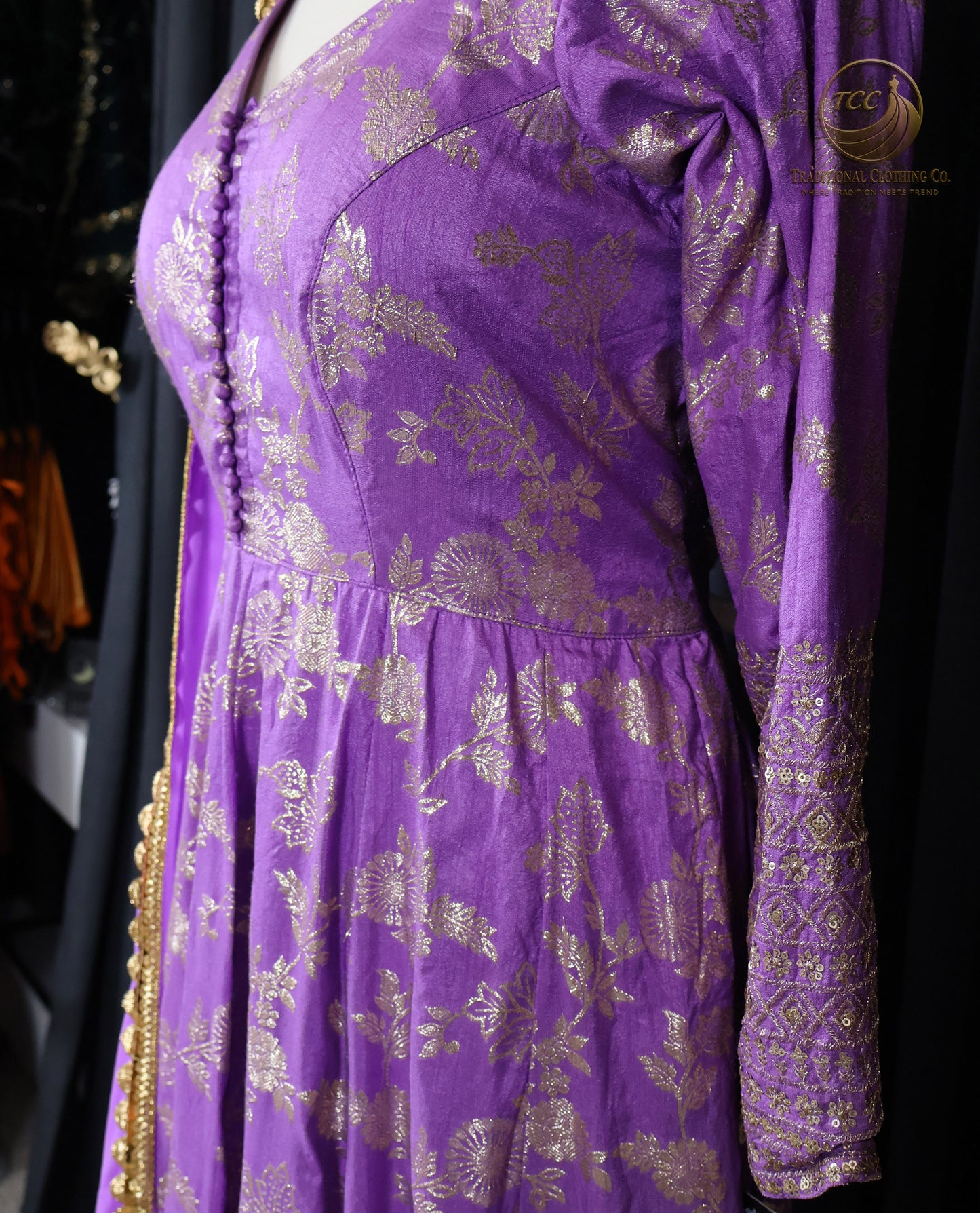 Royal Purple and Gold Embroidered Anarkali Set – 3-Piece Traditional Ensemble