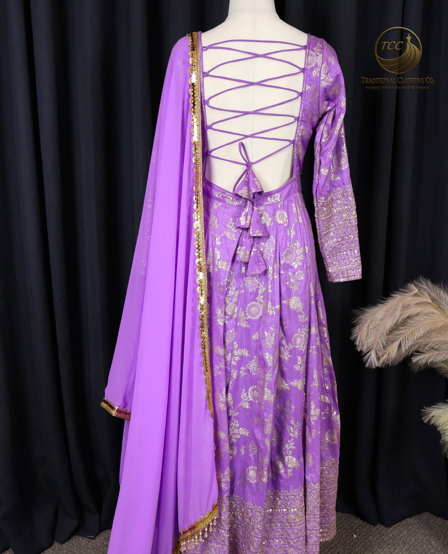 Royal Purple and Gold Embroidered Anarkali Set – 3-Piece Traditional Ensemble