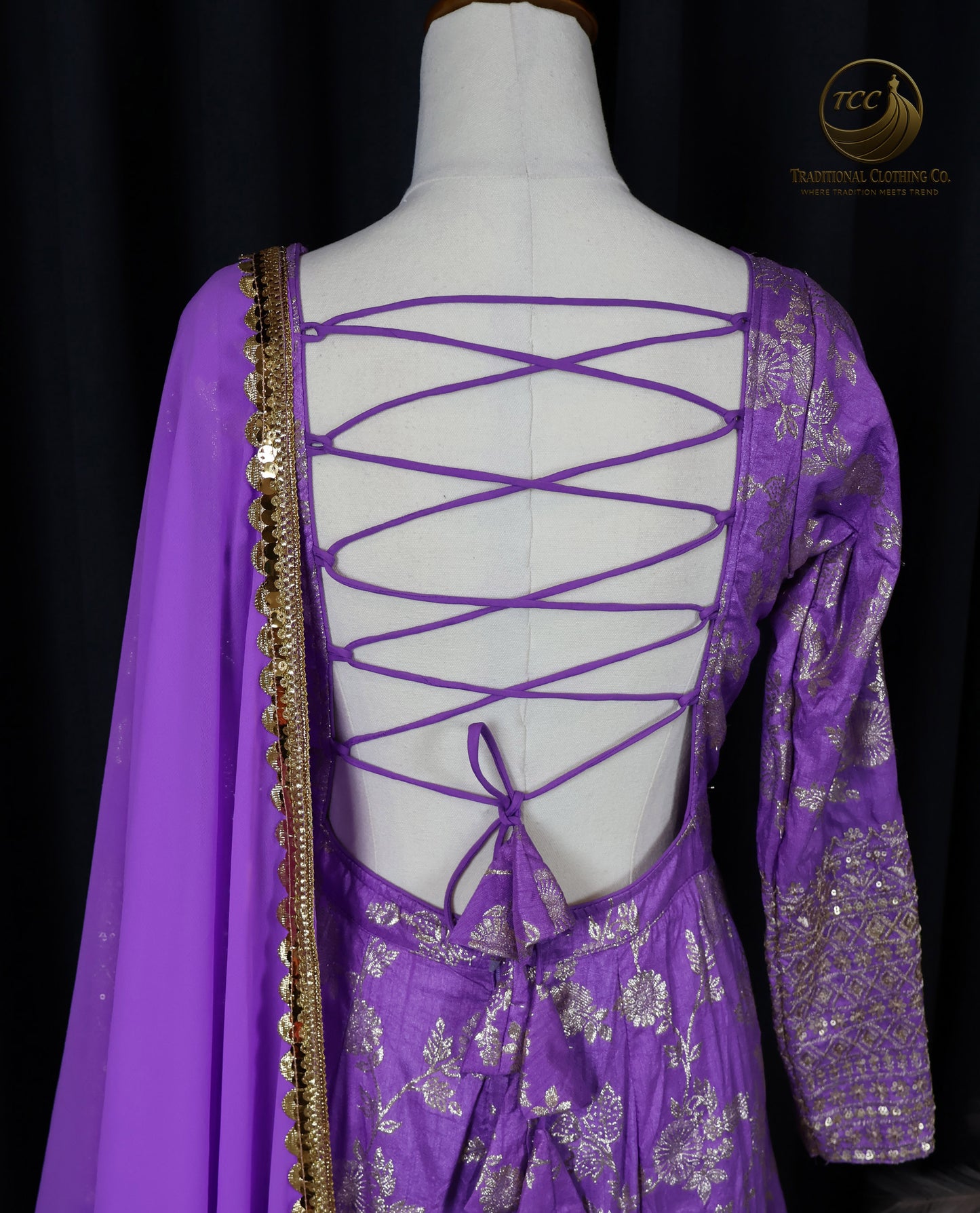 Royal Purple and Gold Embroidered Anarkali Set – 3-Piece Traditional Ensemble