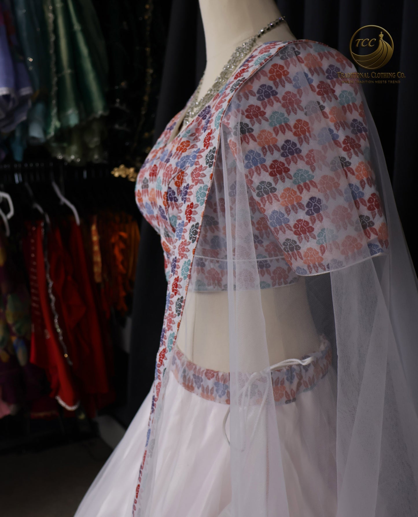 Dhaka Border White Lehenga Choli with Sheer Dupatta ā Festive & Bridal Wear | TCC Traditional Clothing Co.