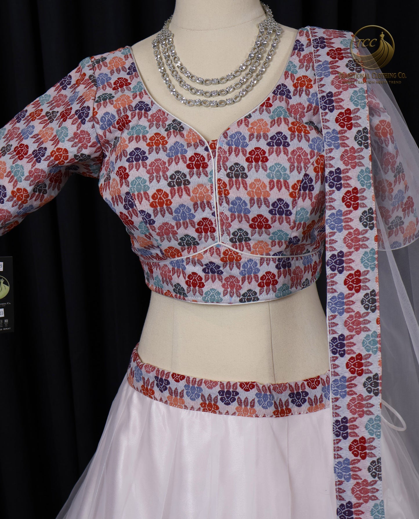 Dhaka Border White Lehenga Choli with Sheer Dupatta ā Festive & Bridal Wear | TCC Traditional Clothing Co.