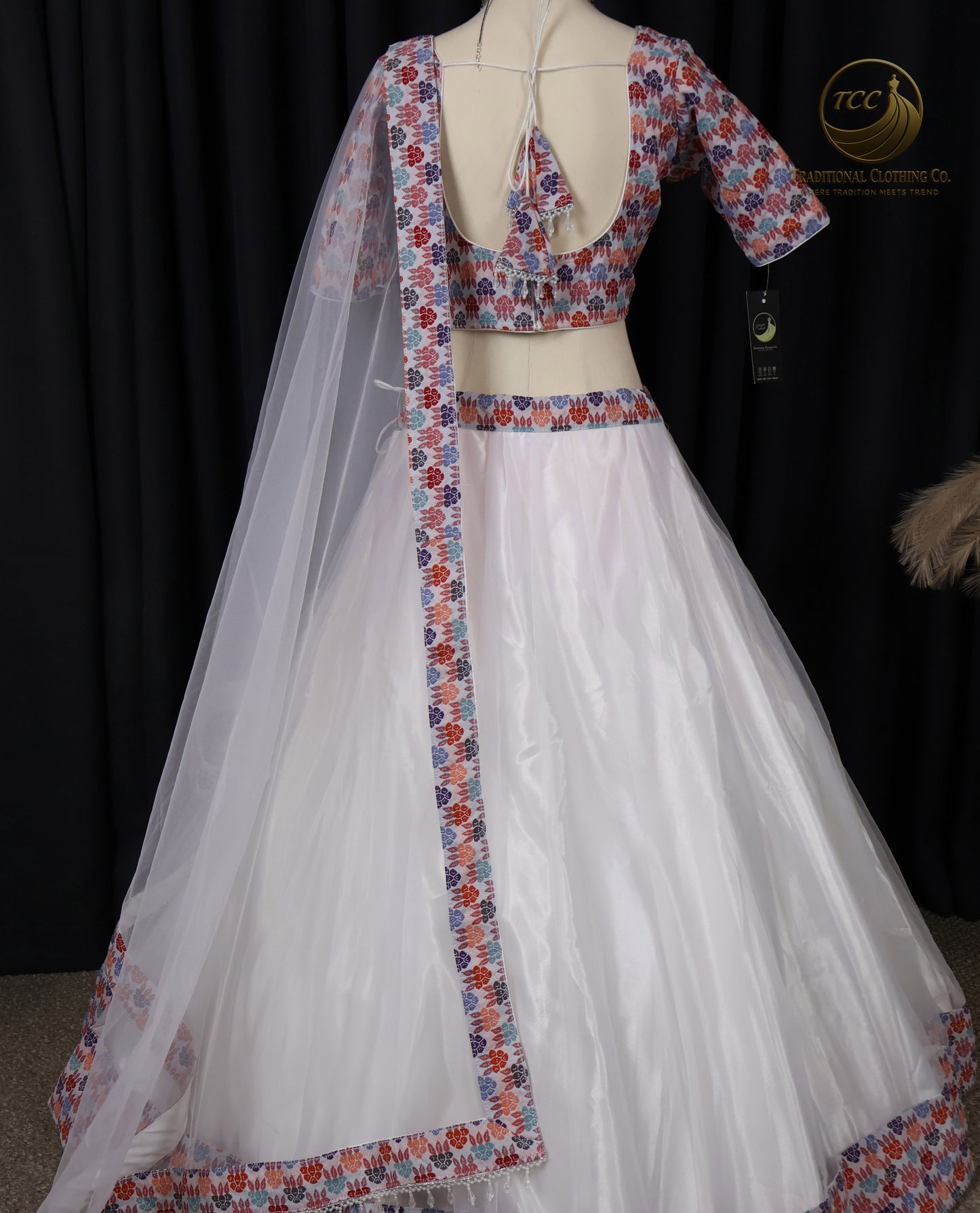 Dhaka Border White Lehenga Choli with Sheer Dupatta ā Festive & Bridal Wear | TCC Traditional Clothing Co.