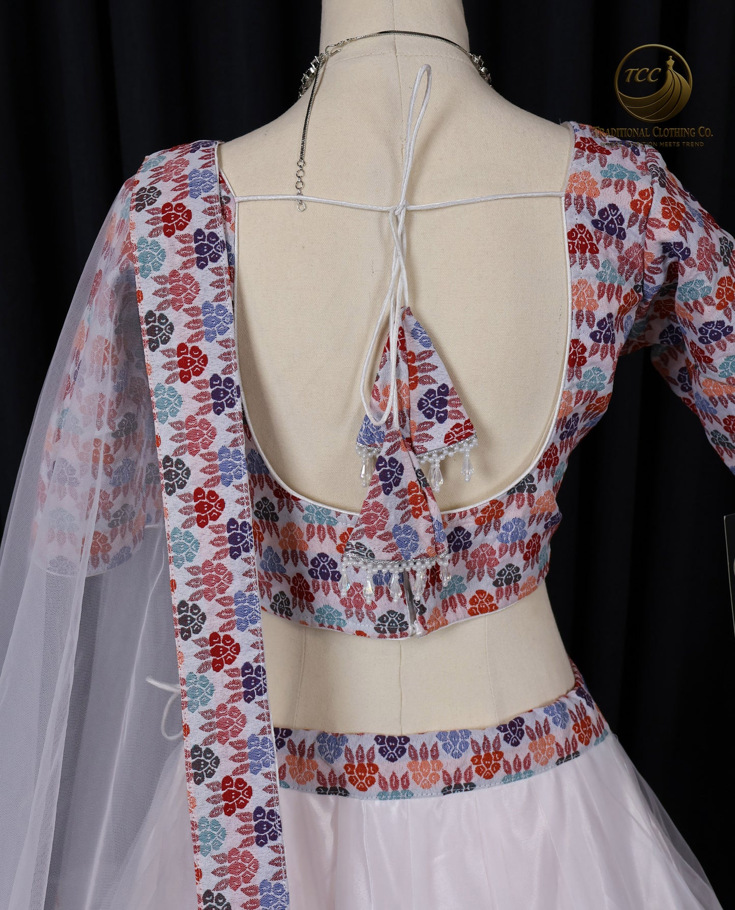 Dhaka Border White Lehenga Choli with Sheer Dupatta ā Festive & Bridal Wear | TCC Traditional Clothing Co.