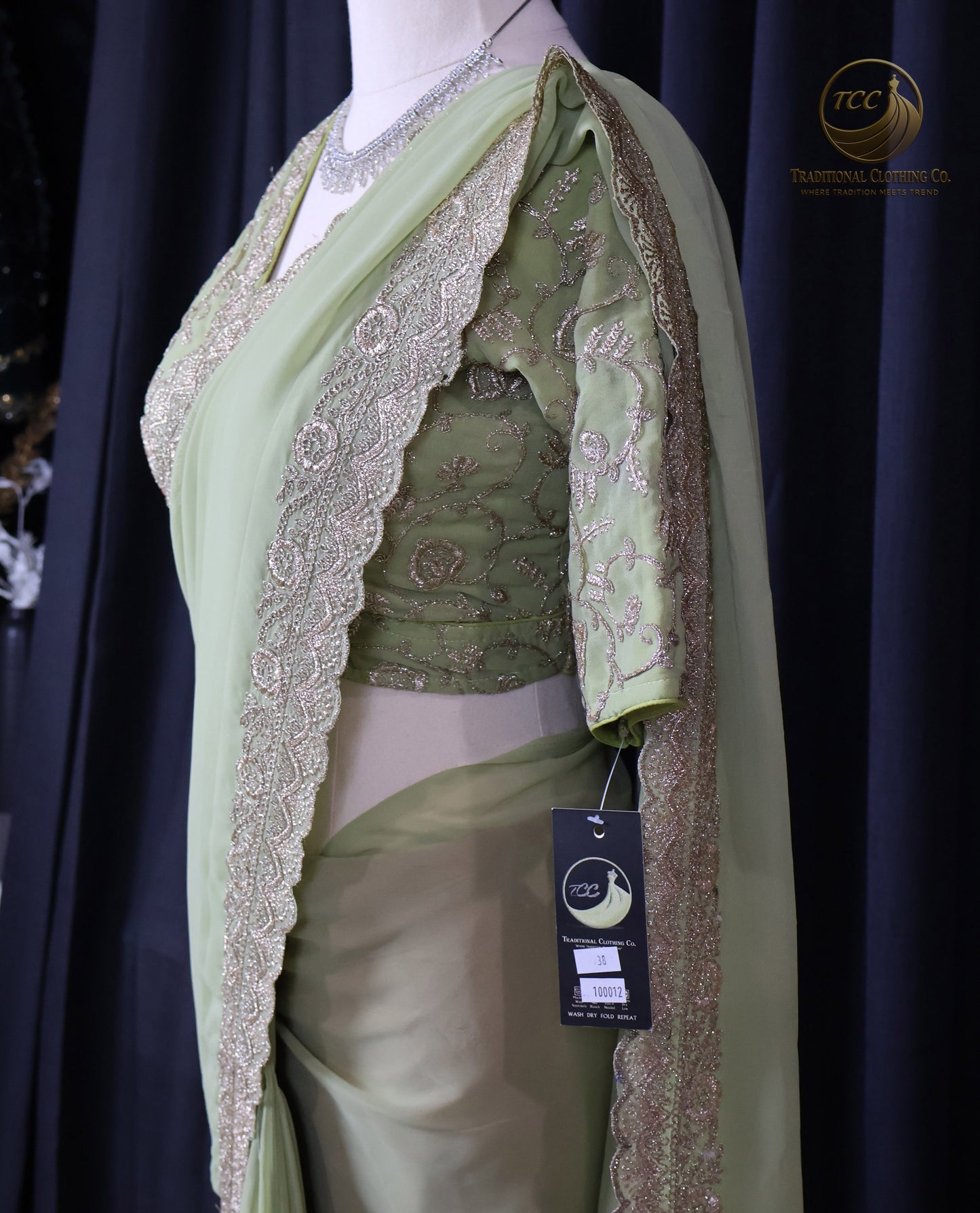 Elegant Green Embroidered Traditional Ready to wear Saree Set – Festive Wear for Women | 2-Piece Ethnic Dress