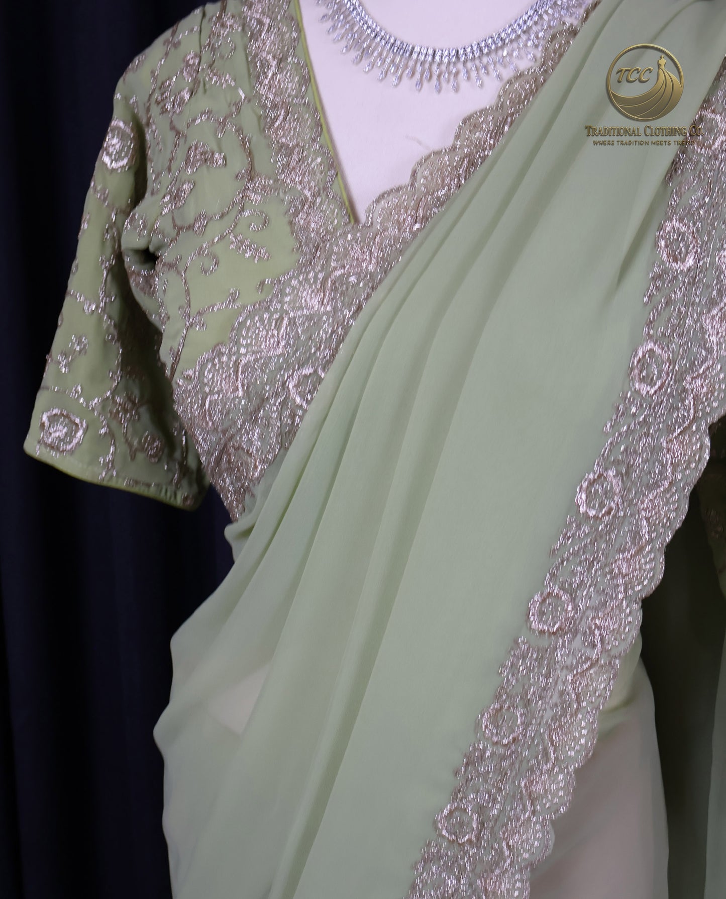 Elegant Green Embroidered Traditional Ready to wear Saree Set – Festive Wear for Women | 2-Piece Ethnic Dress