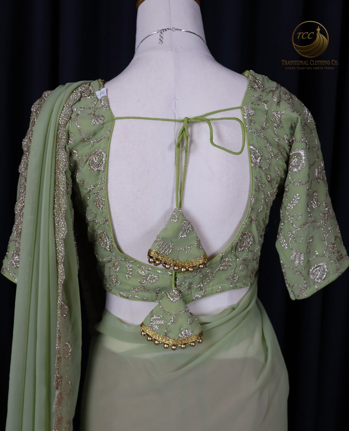 Elegant Green Embroidered Traditional Ready to wear Saree Set – Festive Wear for Women | 2-Piece Ethnic Dress