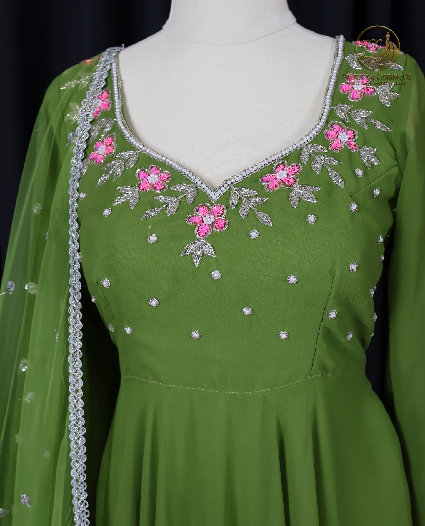 Elegant Green Embroidered Traditional Anarkali Set with Dupatta – Formal 3-Piece Women’s Wear | Boutique Edition
