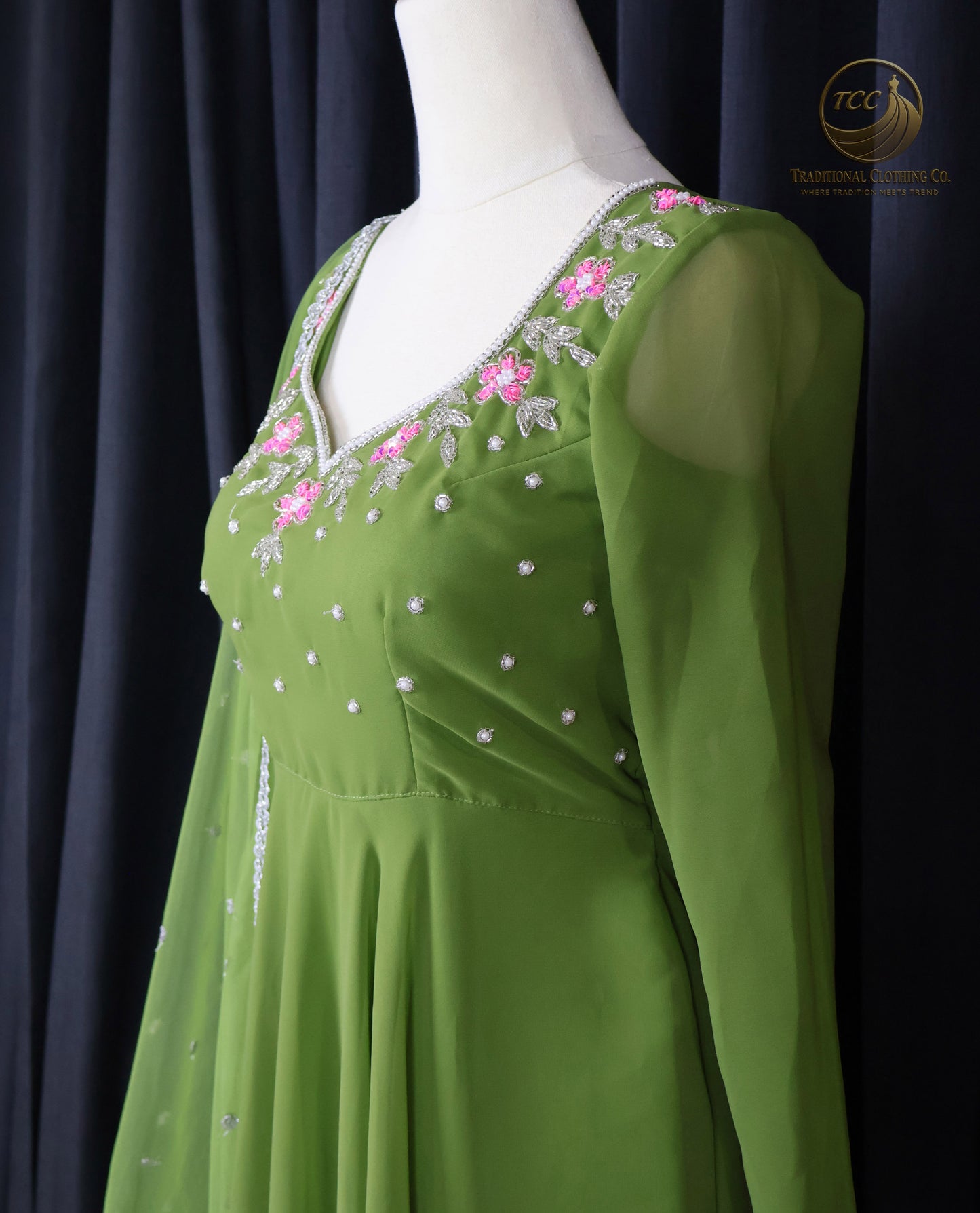 Elegant Green Embroidered Traditional Anarkali Set with Dupatta – Formal 3-Piece Women’s Wear | Boutique Edition