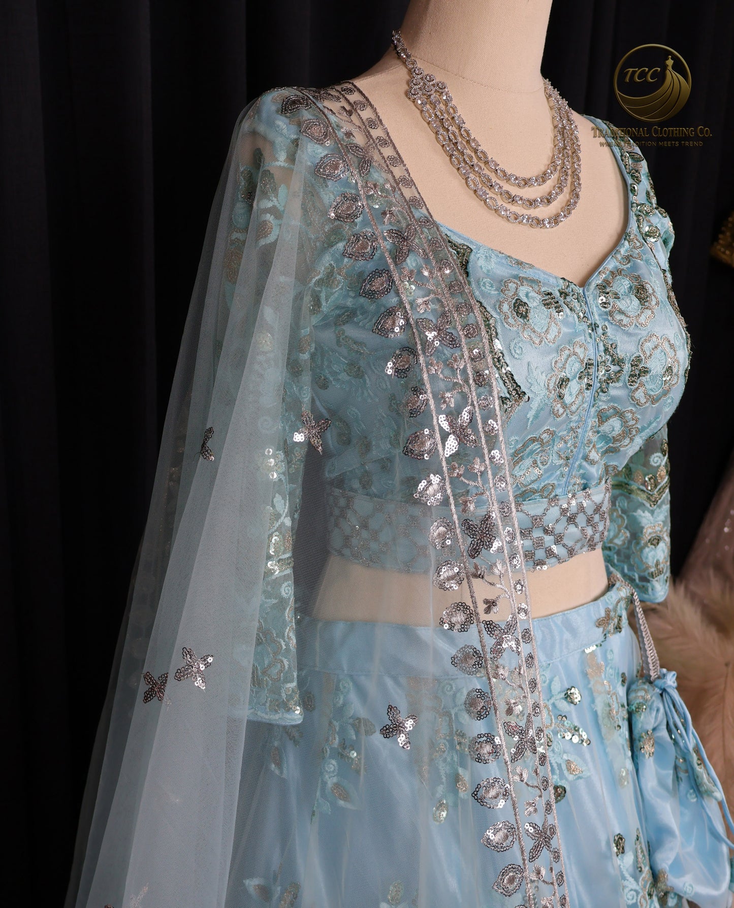 Elegant Light Blue Lehenga Choli with Intricate Sequin & Embroidery – Traditional Festive Wear