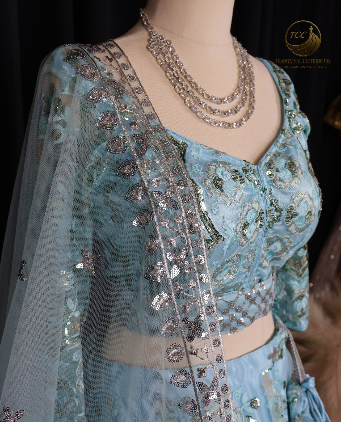 Elegant Light Blue Lehenga Choli with Intricate Sequin & Embroidery – Traditional Festive Wear