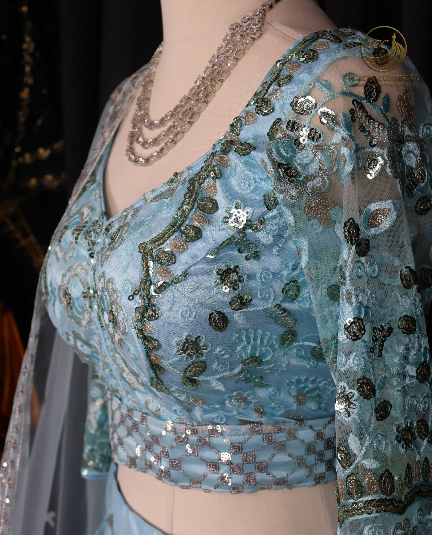 Elegant Light Blue Lehenga Choli with Intricate Sequin & Embroidery – Traditional Festive Wear