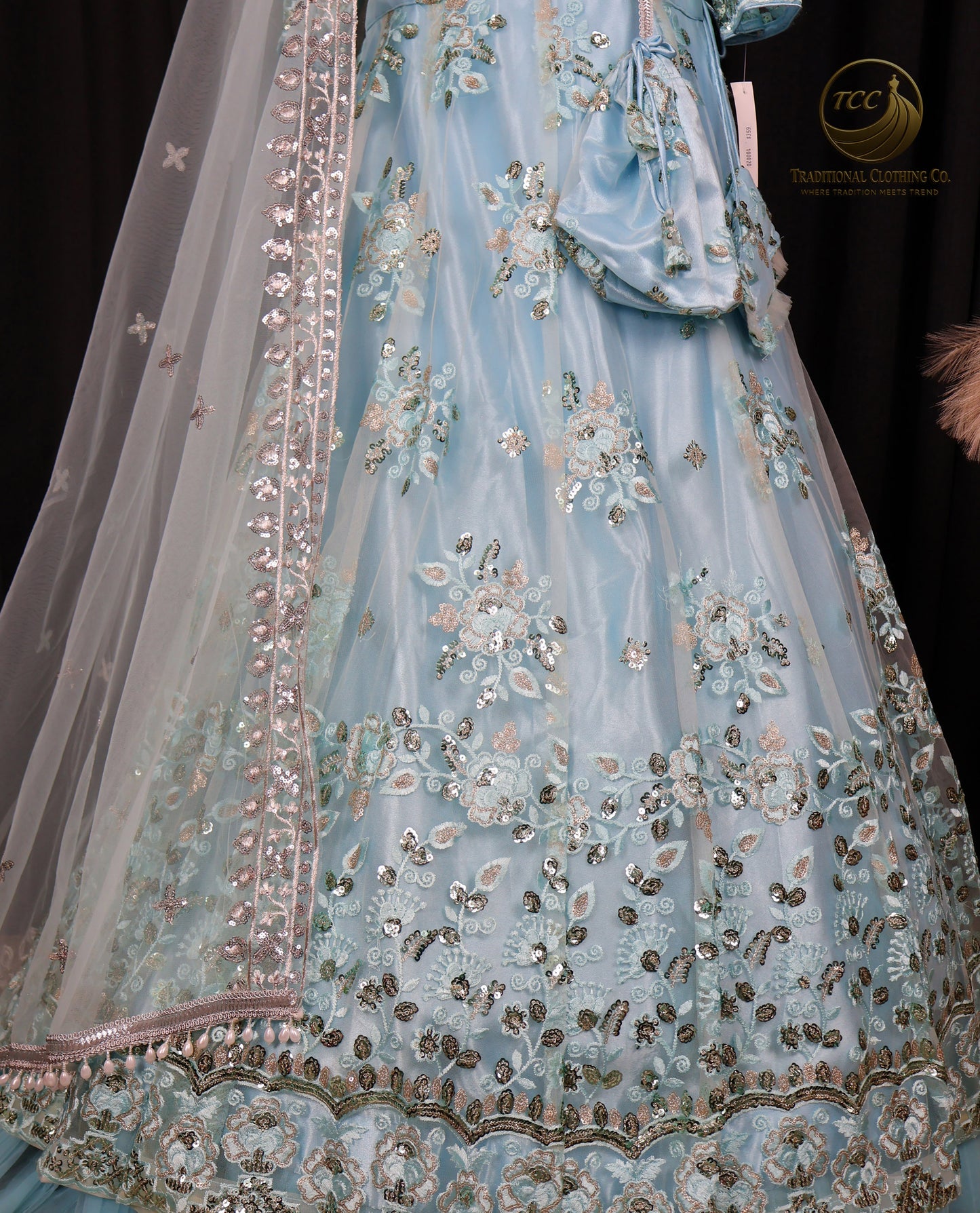 Elegant Light Blue Lehenga Choli with Intricate Sequin & Embroidery – Traditional Festive Wear