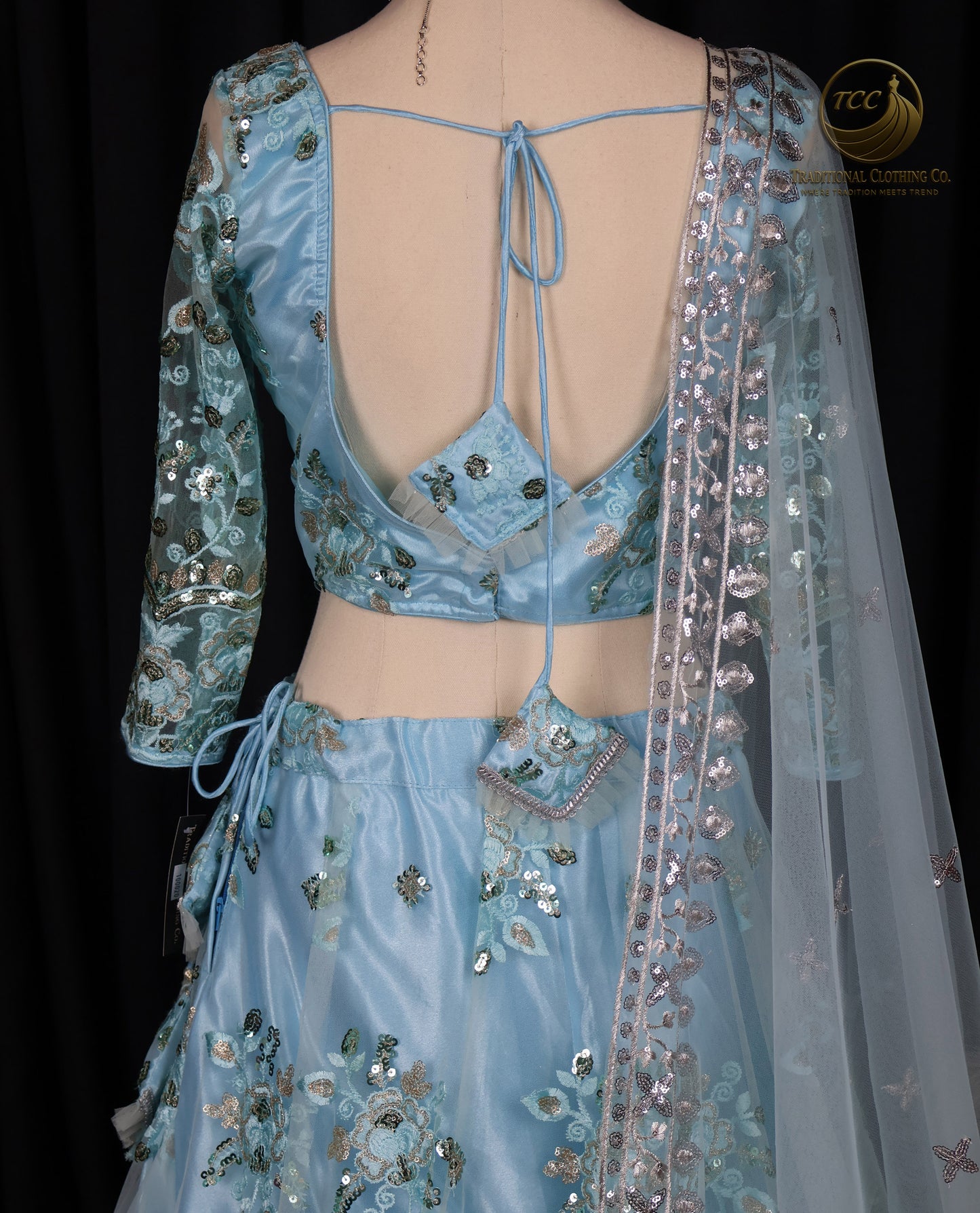 Elegant Light Blue Lehenga Choli with Intricate Sequin & Embroidery – Traditional Festive Wear