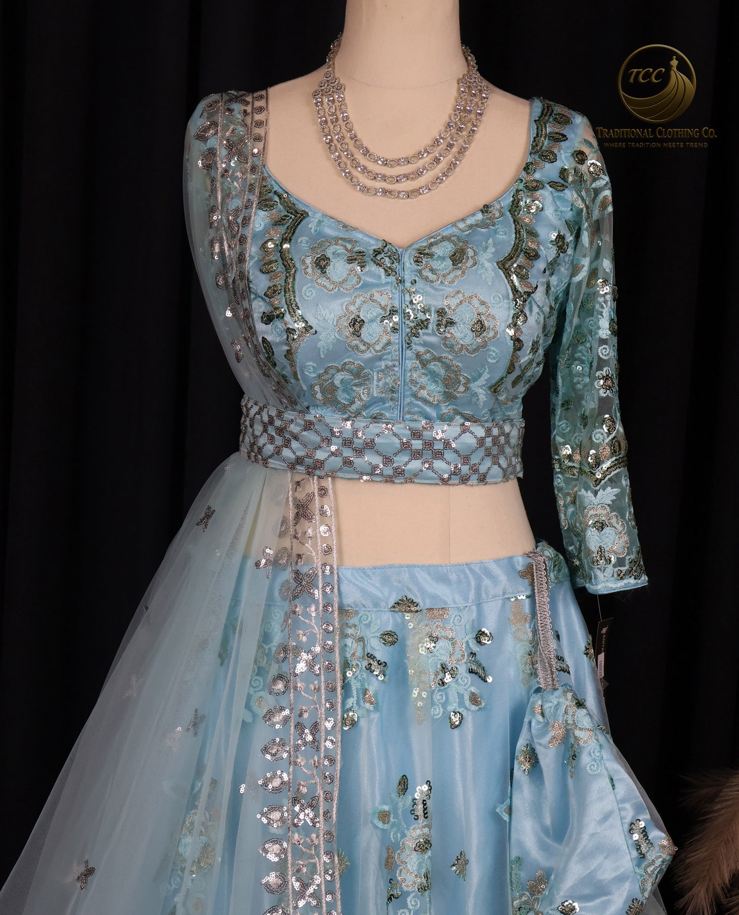 Elegant Light Blue Lehenga Choli with Intricate Sequin & Embroidery – Traditional Festive Wear