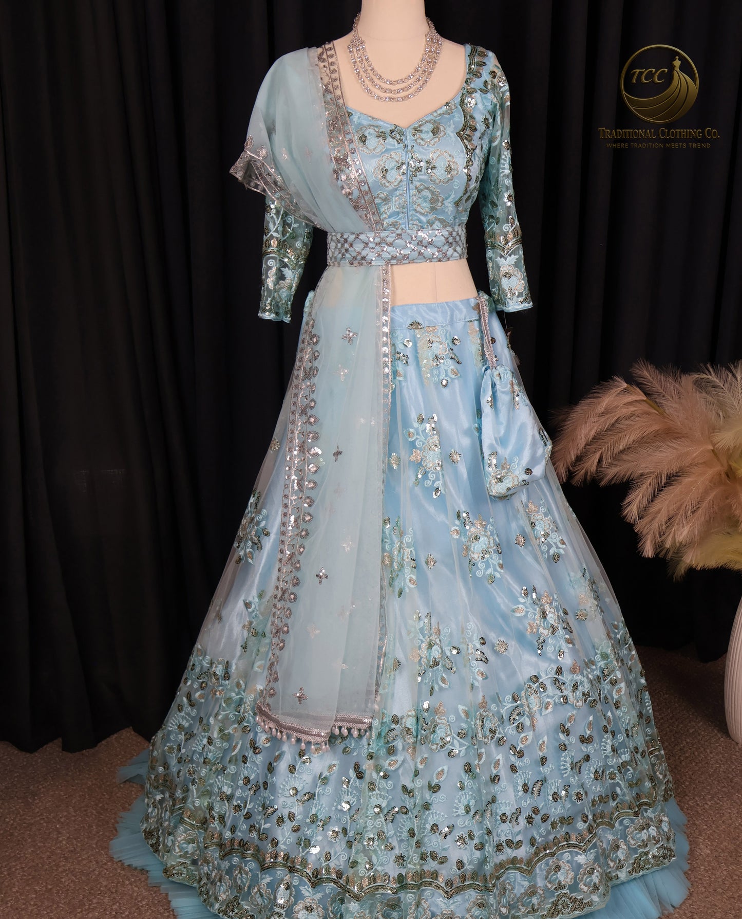 Elegant Light Blue Lehenga Choli with Intricate Sequin & Embroidery – Traditional Festive Wear