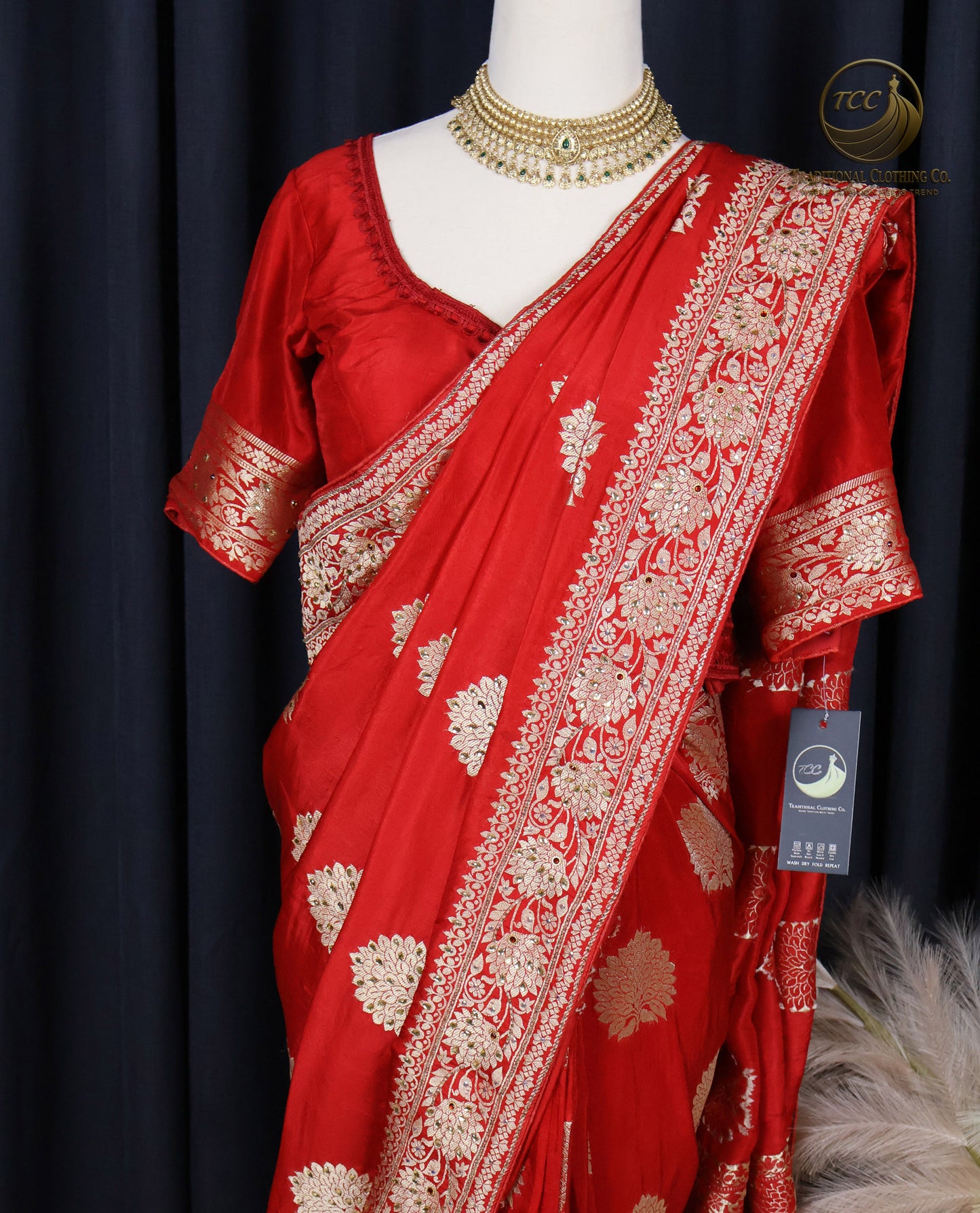 Premium Handwork Red Saree with Intricate Heavy Stonework – Ready to Wear | Traditional Wedding & Festive Wear | Boutique Edition
