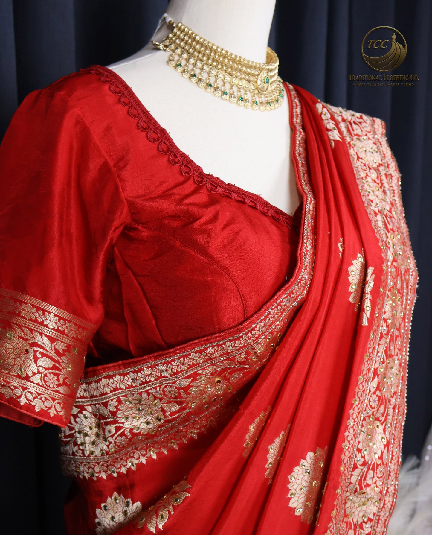 Premium Handwork Red Saree with Intricate Heavy Stonework – Ready to Wear | Traditional Wedding & Festive Wear | Boutique Edition