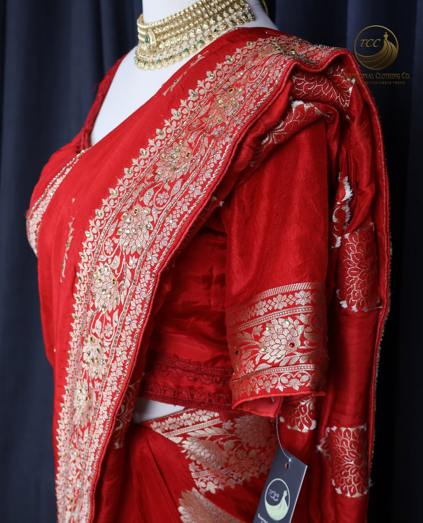 Premium Handwork Red Saree with Intricate Heavy Stonework – Ready to Wear | Traditional Wedding & Festive Wear | Boutique Edition