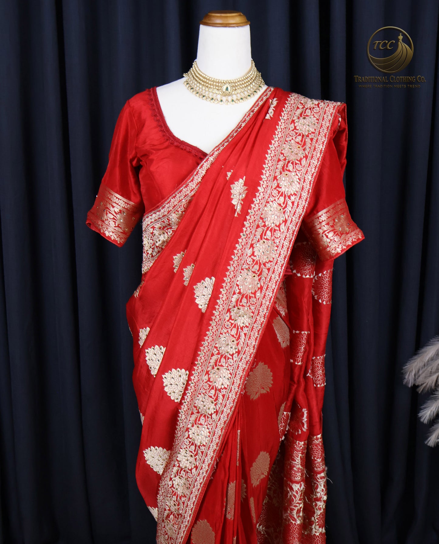 Premium Handwork Red Saree with Intricate Heavy Stonework – Ready to Wear | Traditional Wedding & Festive Wear | Boutique Edition