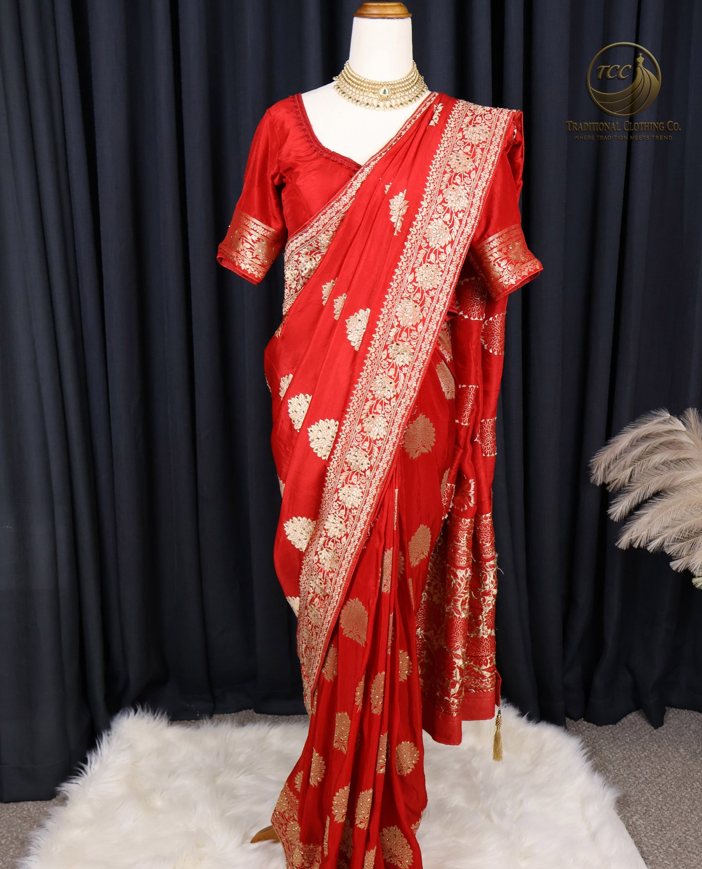 Premium Handwork Red Saree with Intricate Heavy Stonework – Ready to Wear | Traditional Wedding & Festive Wear | Boutique Edition