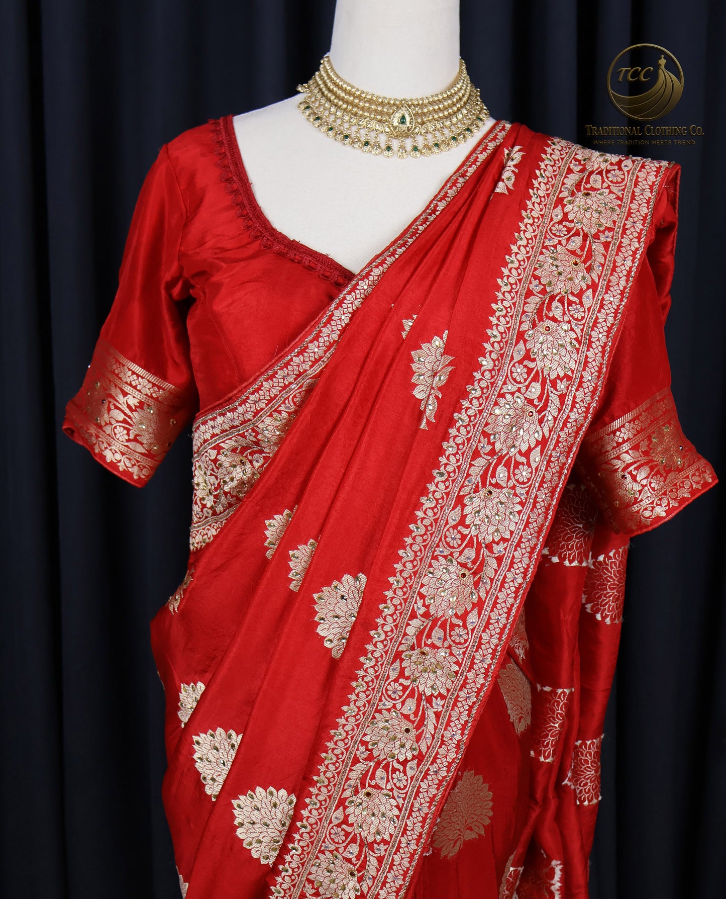 Premium Handwork Red Saree with Intricate Heavy Stonework – Ready to Wear | Traditional Wedding & Festive Wear | Boutique Edition