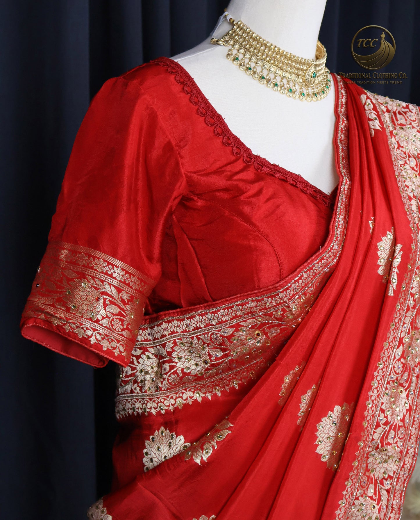 Premium Handwork Red Saree with Intricate Heavy Stonework – Ready to Wear | Traditional Wedding & Festive Wear | Boutique Edition