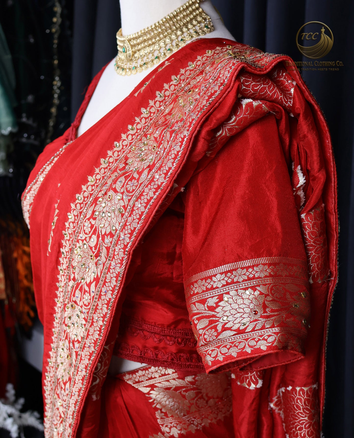 Premium Handwork Red Saree with Intricate Heavy Stonework – Ready to Wear | Traditional Wedding & Festive Wear | Boutique Edition