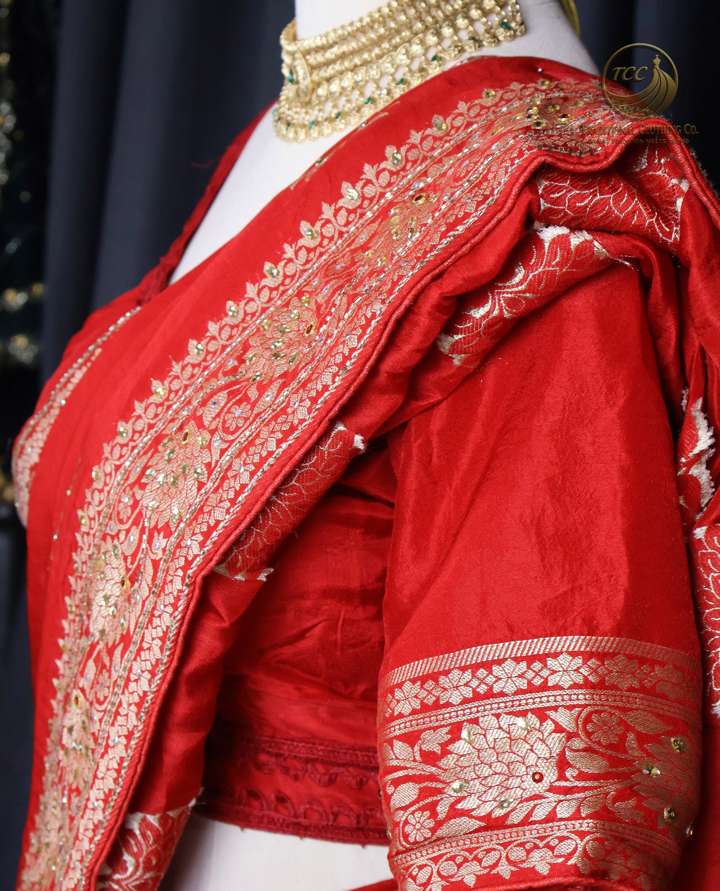 Premium Handwork Red Saree with Intricate Heavy Stonework – Ready to Wear | Traditional Wedding & Festive Wear | Boutique Edition