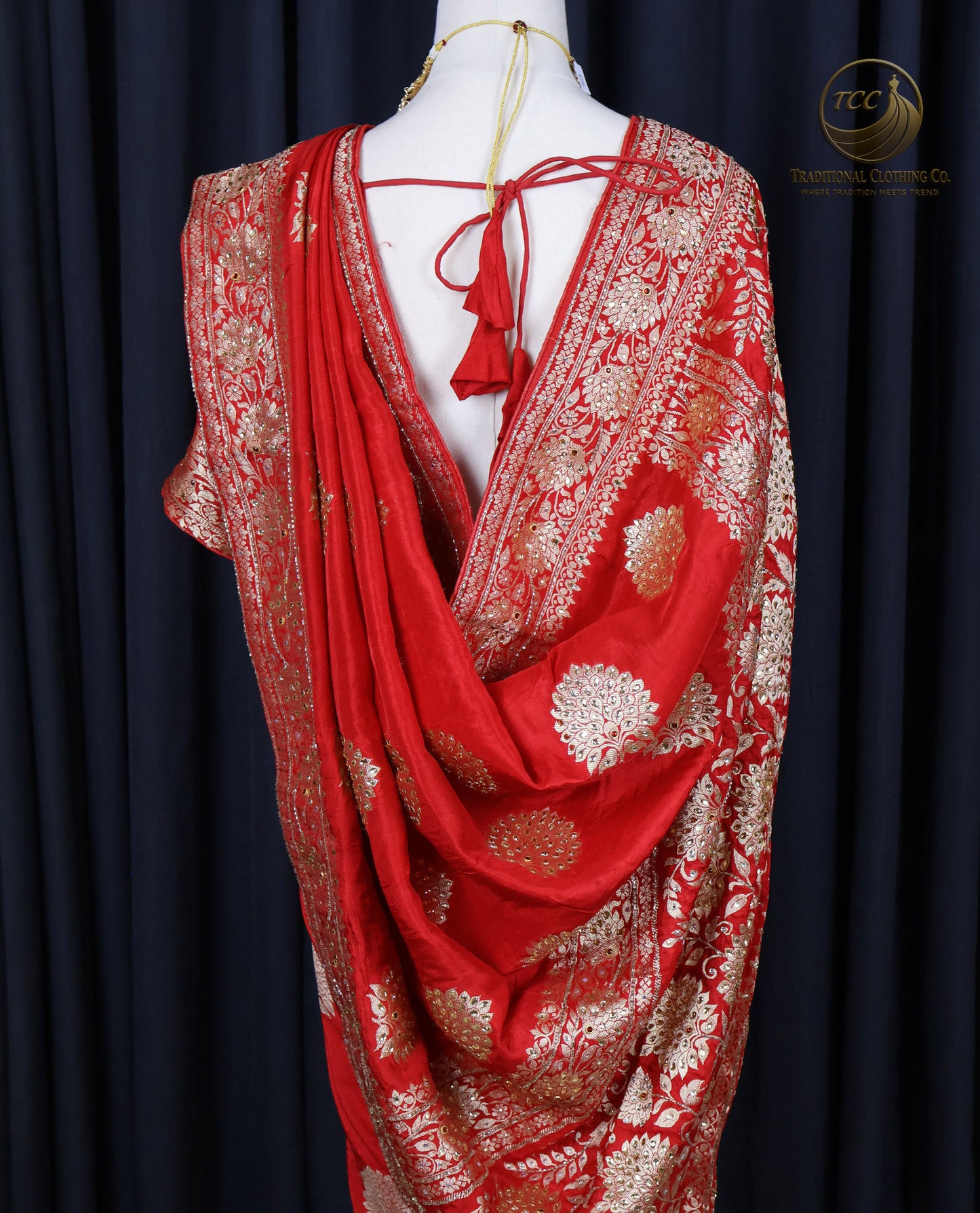 Premium Handwork Red Saree with Intricate Heavy Stonework – Ready to Wear | Traditional Wedding & Festive Wear | Boutique Edition