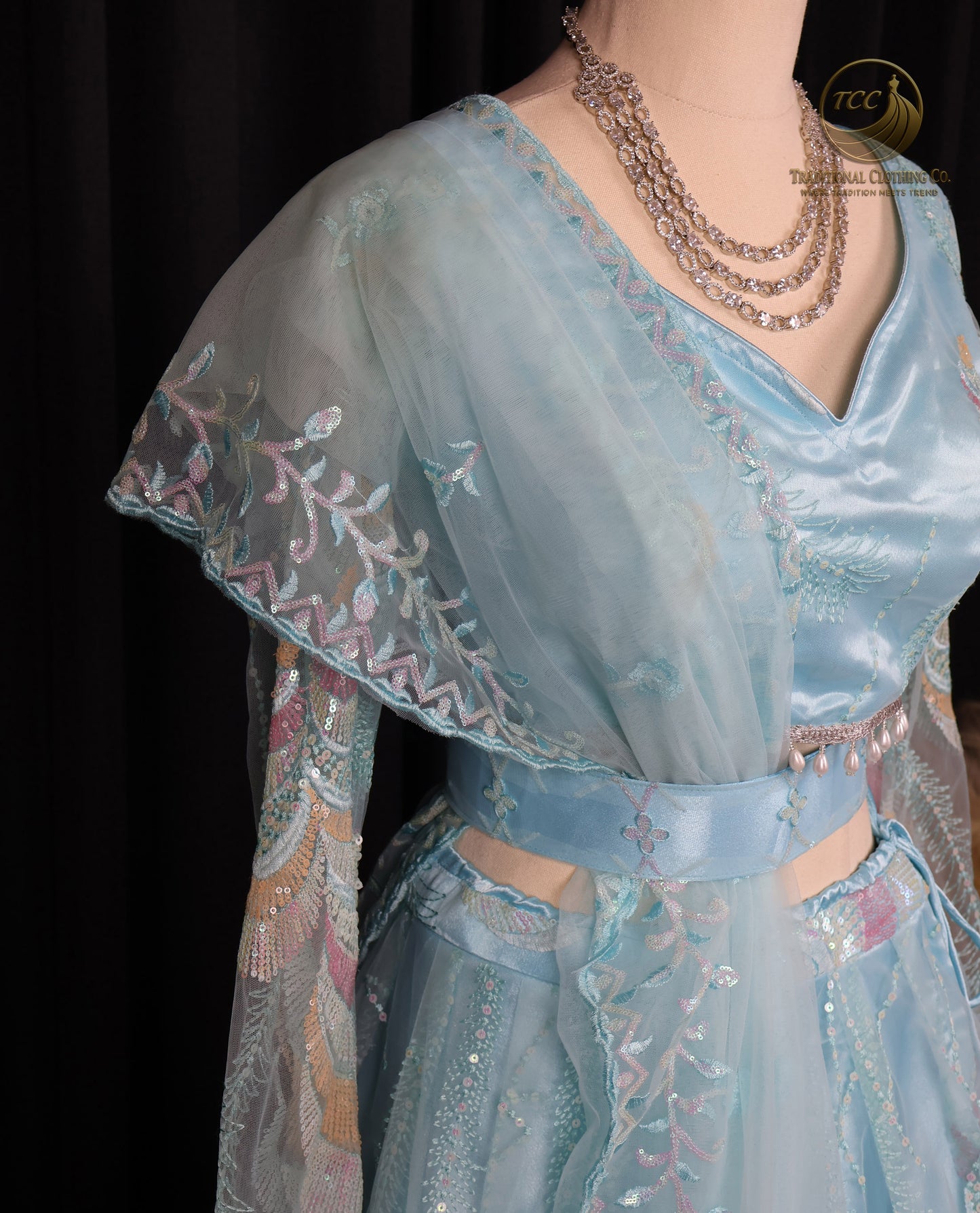 Elegant Light Blue Lehenga Choli with Intricate Peacock Embroidery – Traditional Festive Wear