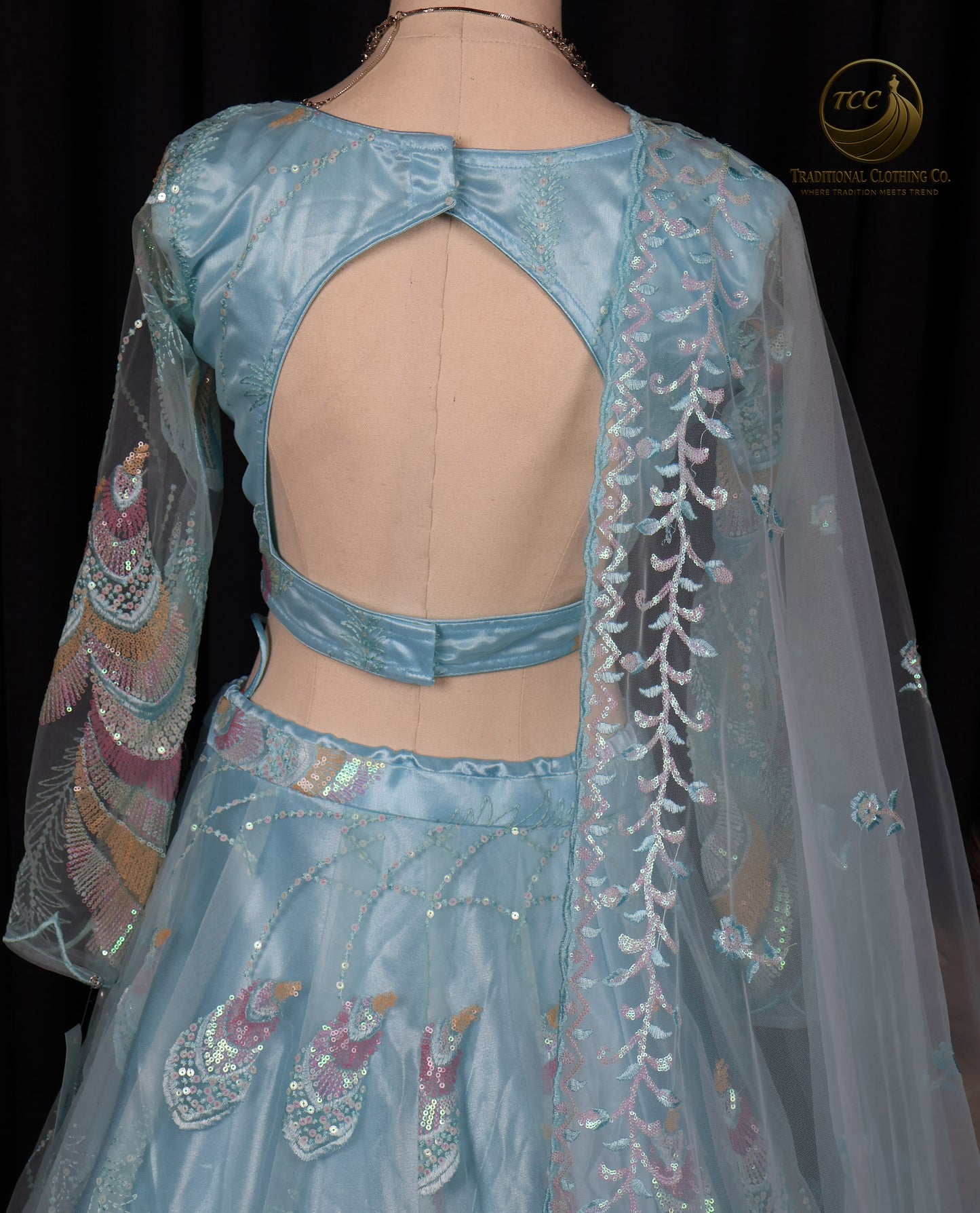 Elegant Light Blue Lehenga Choli with Intricate Peacock Embroidery – Traditional Festive Wear