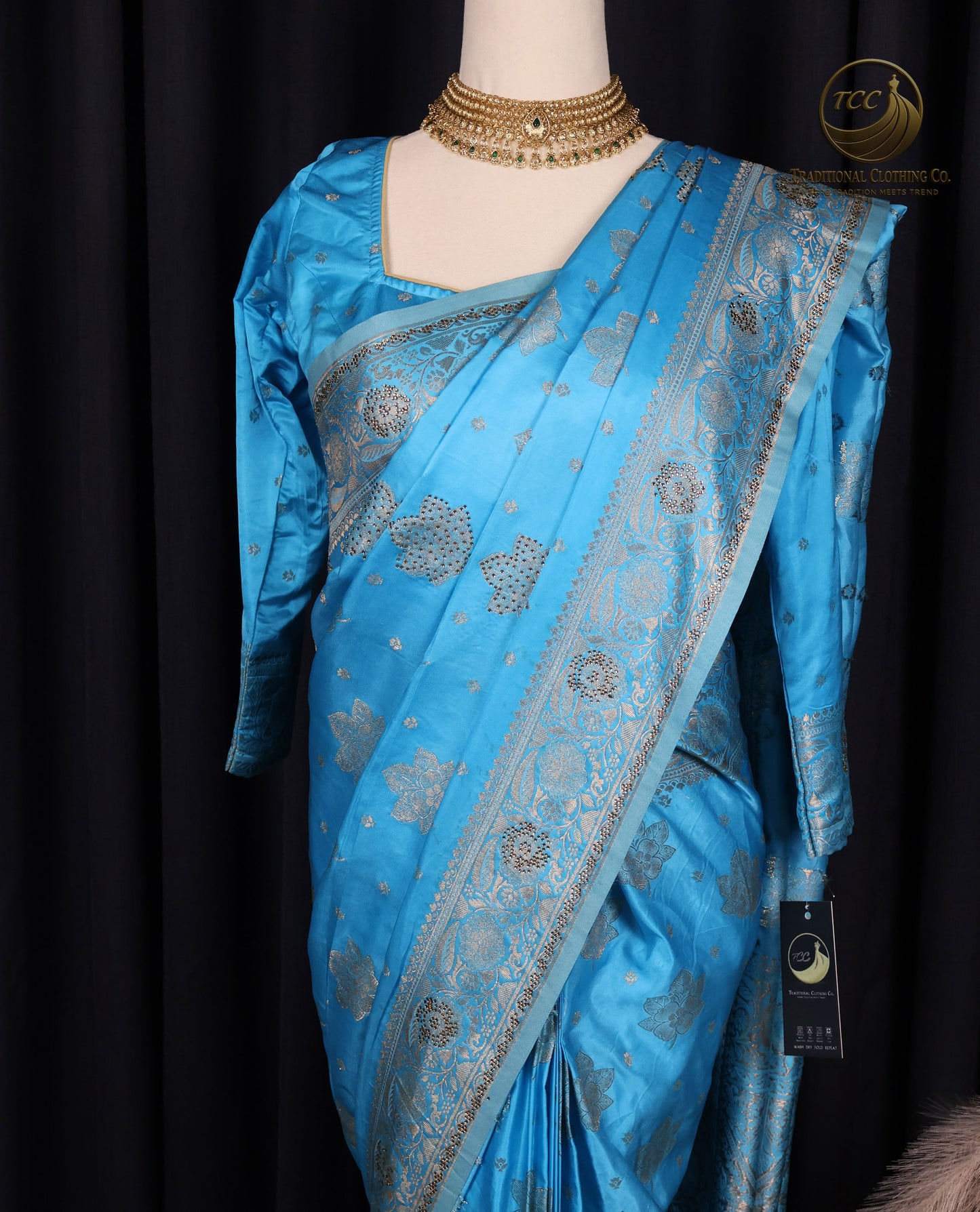 Elegant Blue Handwork Saree with Intricate Silver Stonework – Traditional Festive & Occasion Wear | Ready to wear - Boutique Edition
