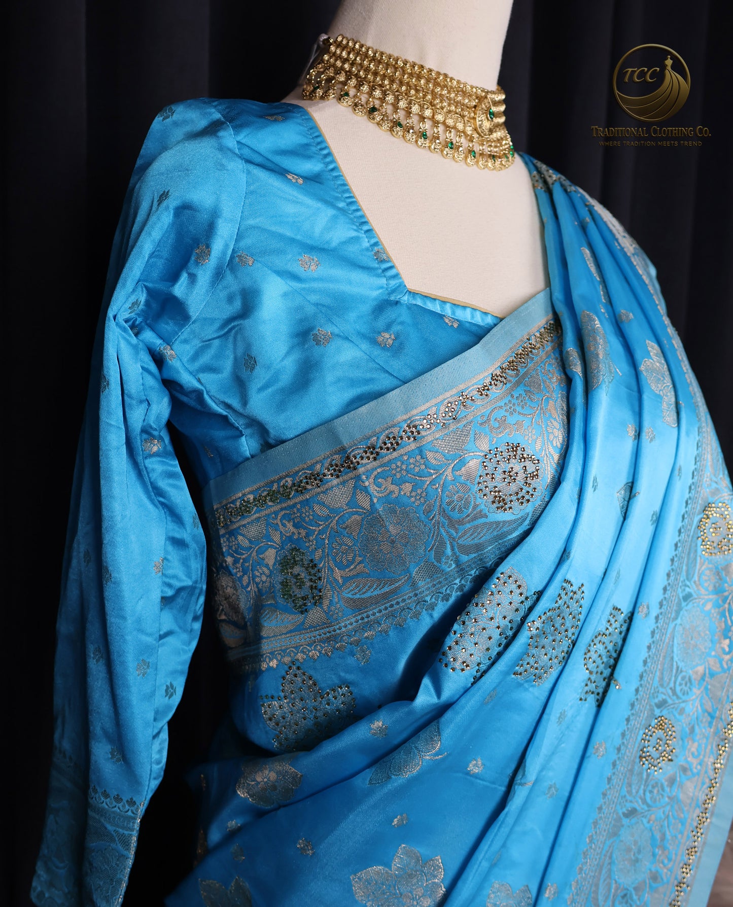Elegant Blue Handwork Saree with Intricate Silver Stonework – Traditional Festive & Occasion Wear | Ready to wear - Boutique Edition