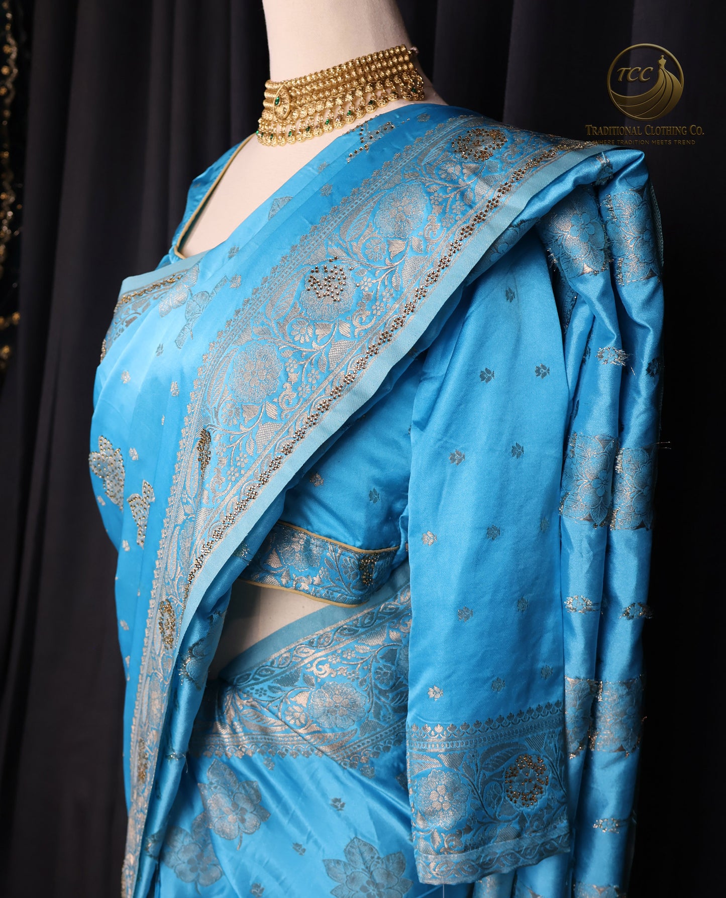 Elegant Blue Handwork Saree with Intricate Silver Stonework – Traditional Festive & Occasion Wear | Ready to wear - Boutique Edition