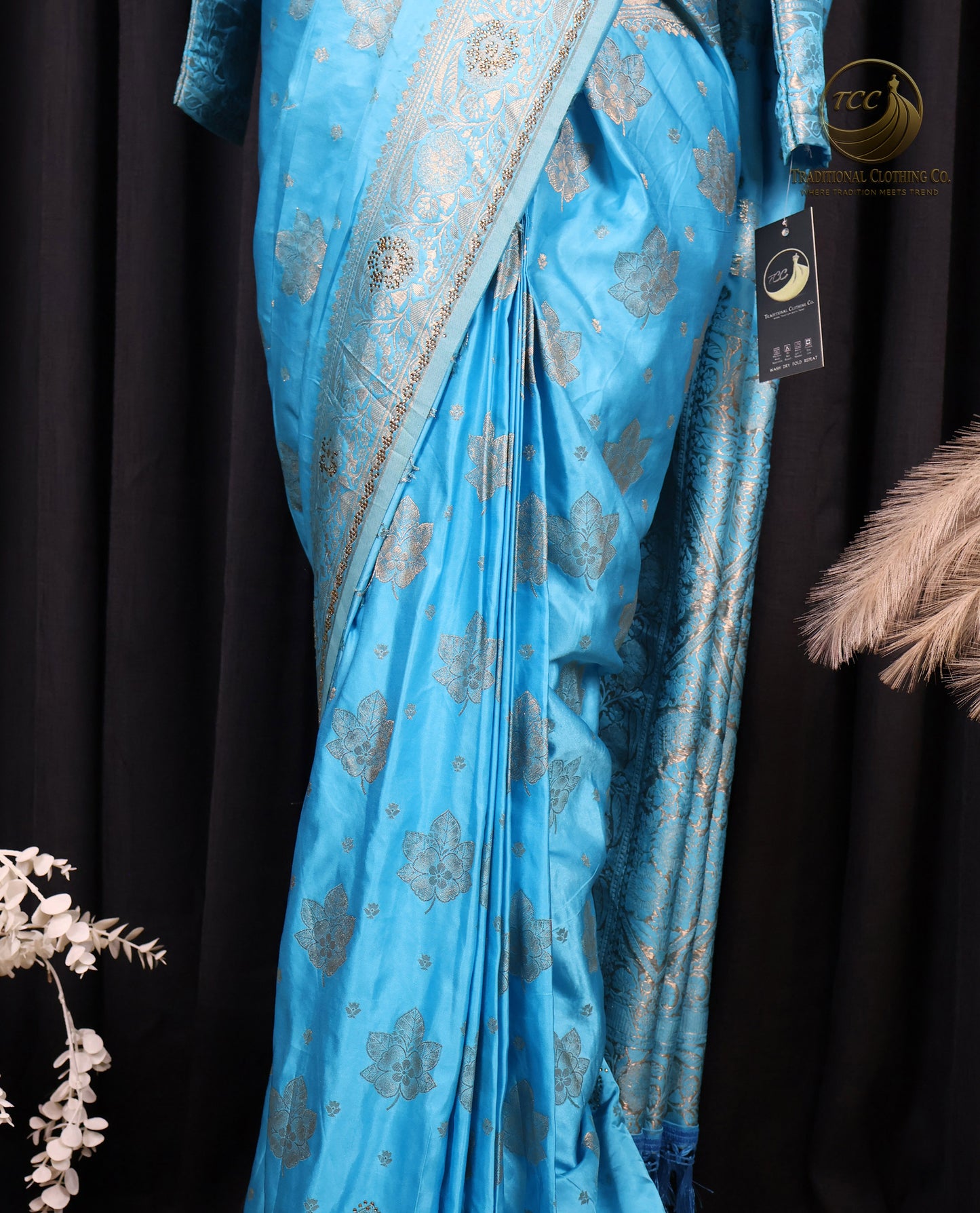 Elegant Blue Handwork Saree with Intricate Silver Stonework – Traditional Festive & Occasion Wear | Ready to wear - Boutique Edition