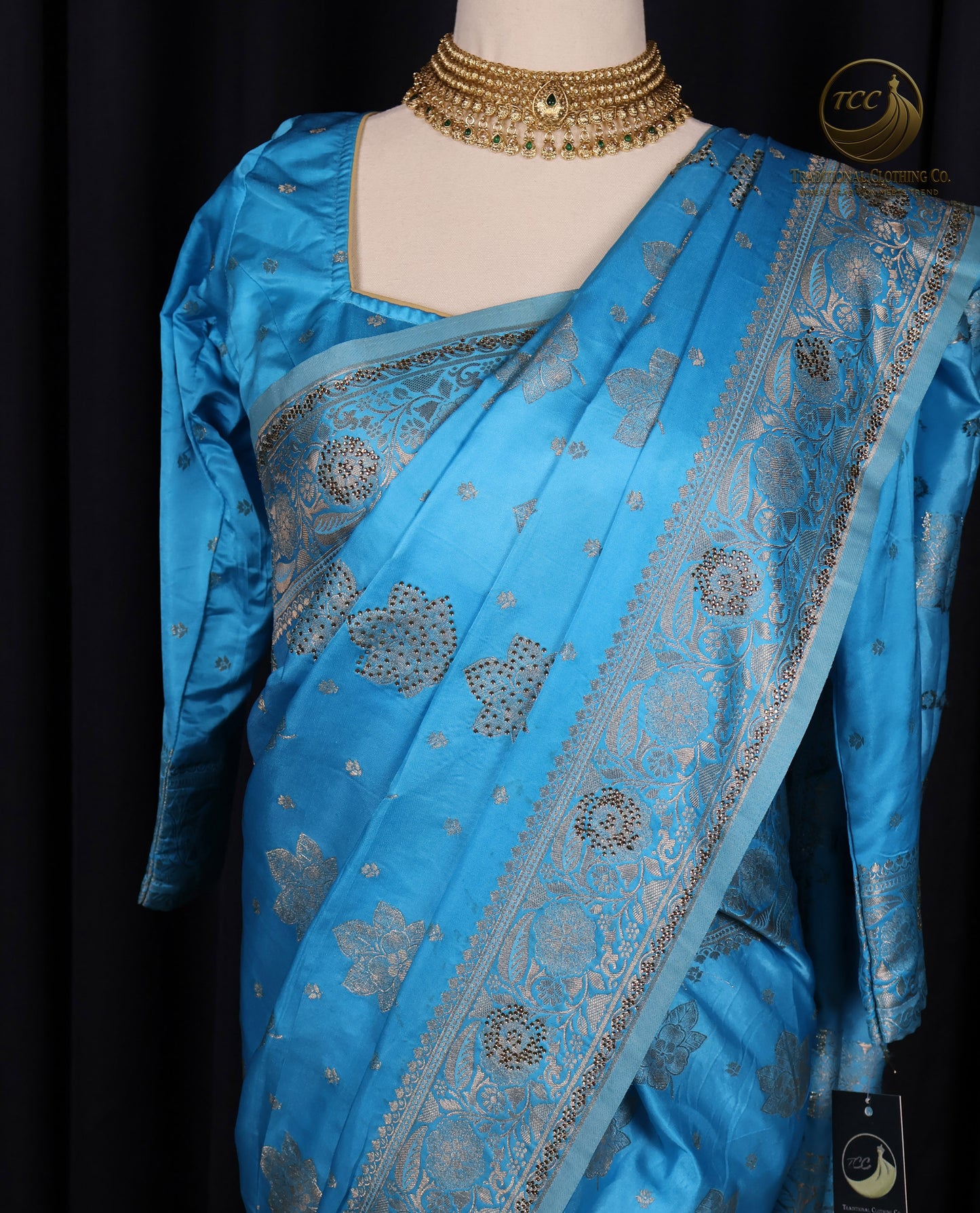 Elegant Blue Handwork Saree with Intricate Silver Stonework – Traditional Festive & Occasion Wear | Ready to wear - Boutique Edition