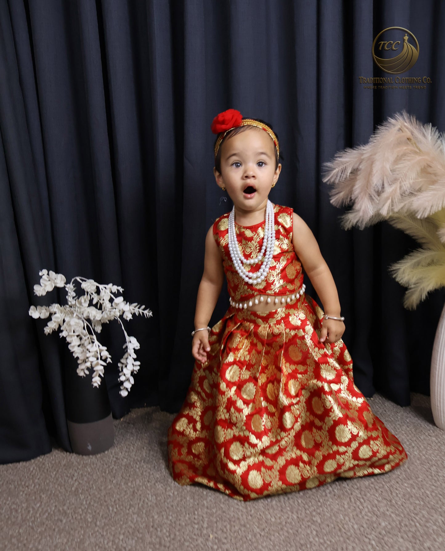 Traditional Red & Gold Brocade Lehenga Choli for Kids – Festive & Wedding Wear
