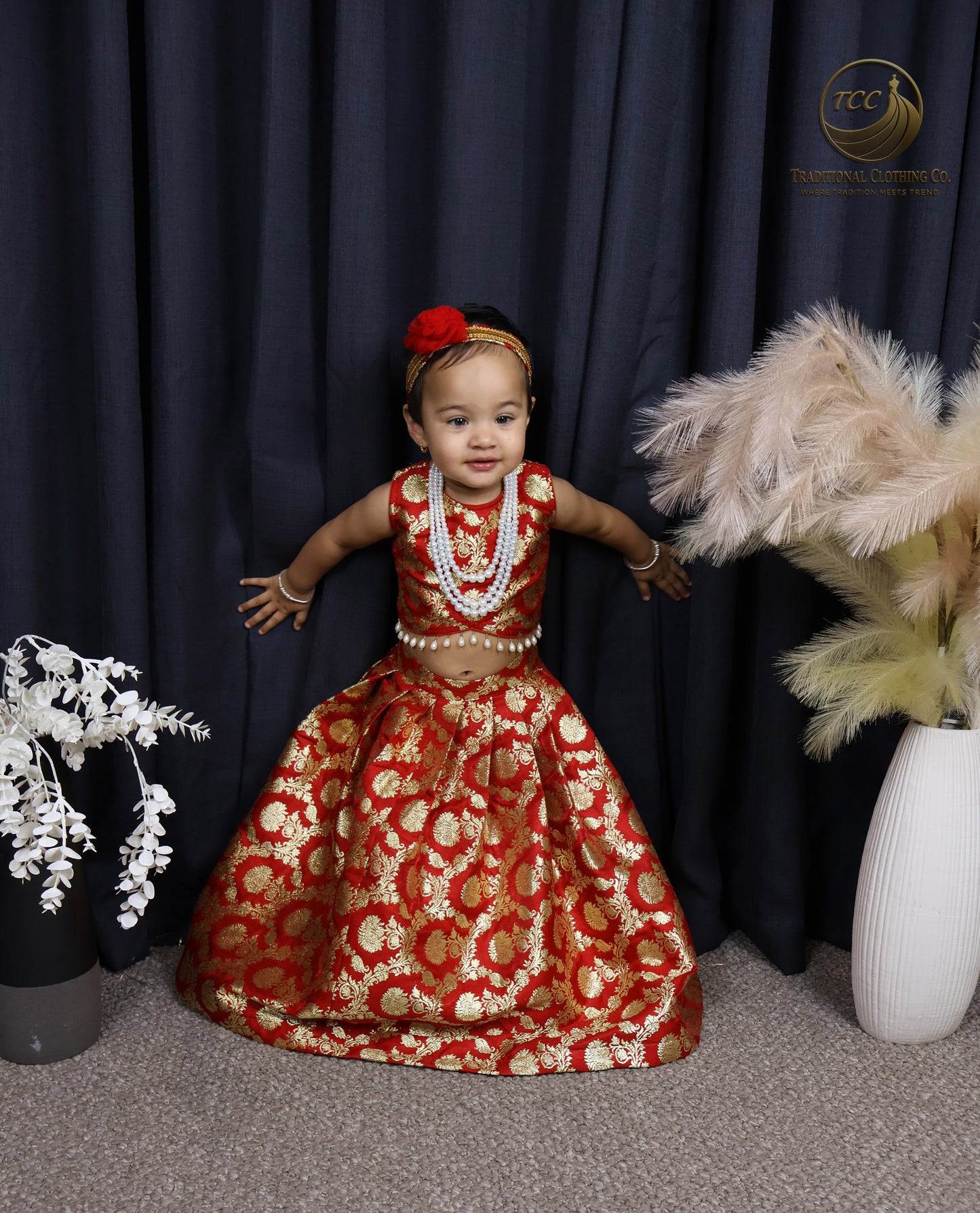 Traditional Red & Gold Brocade Lehenga Choli for Kids – Festive & Wedding Wear