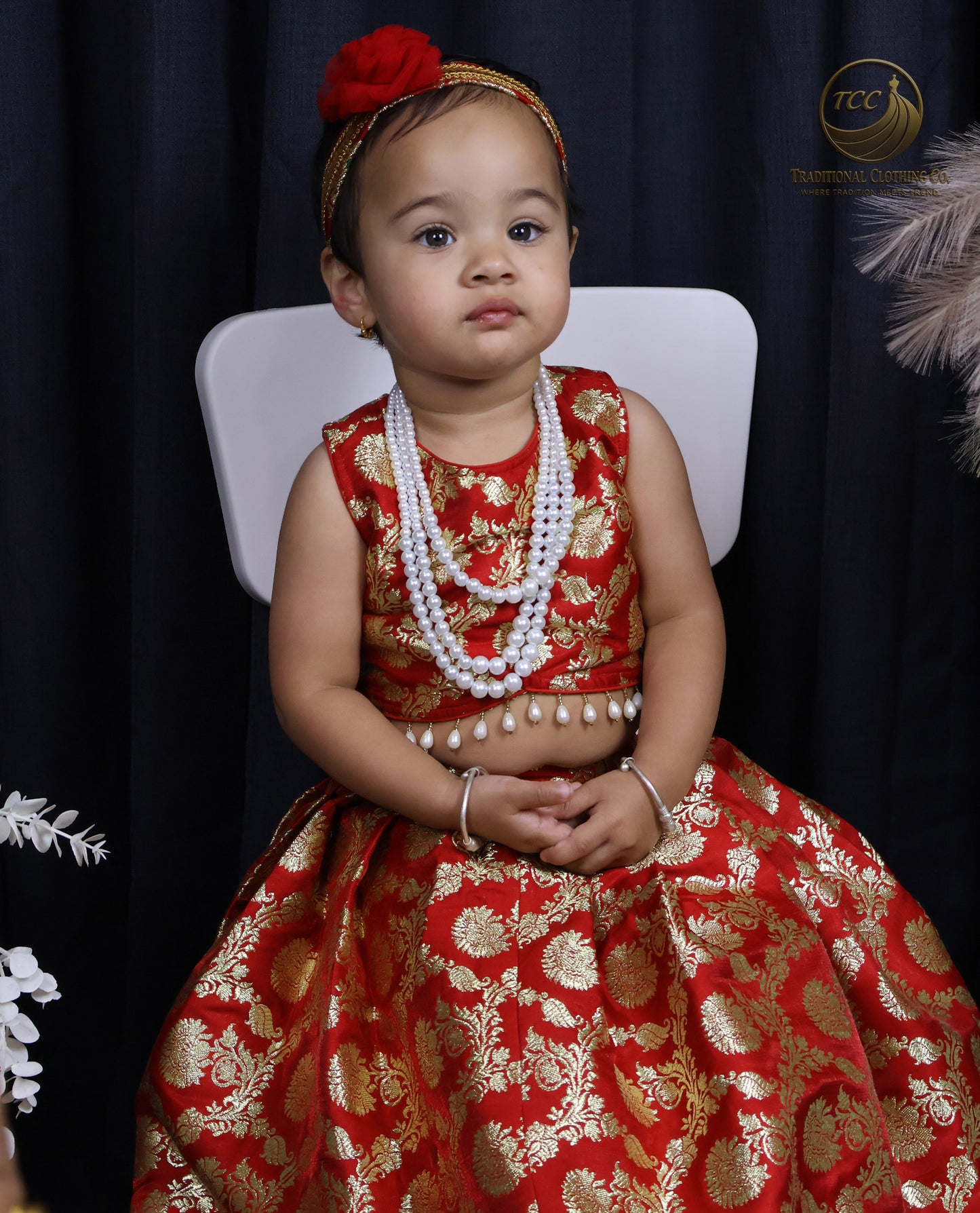 Traditional Red & Gold Brocade Lehenga Choli for Kids – Festive & Wedding Wear