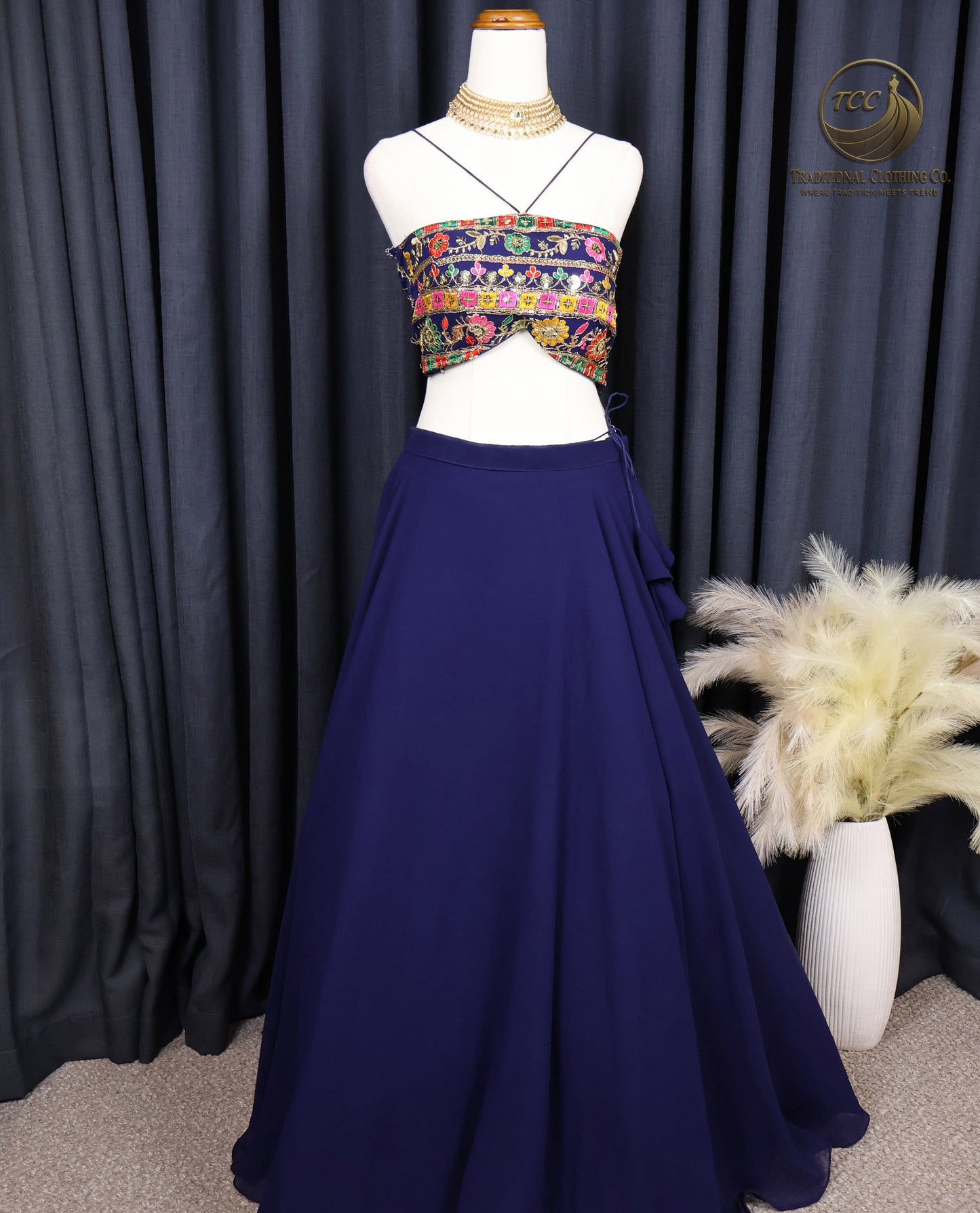Deep Blue Lehenga Choli sequinned with Gold Embroidery – Elegant Festive & Wedding Wear