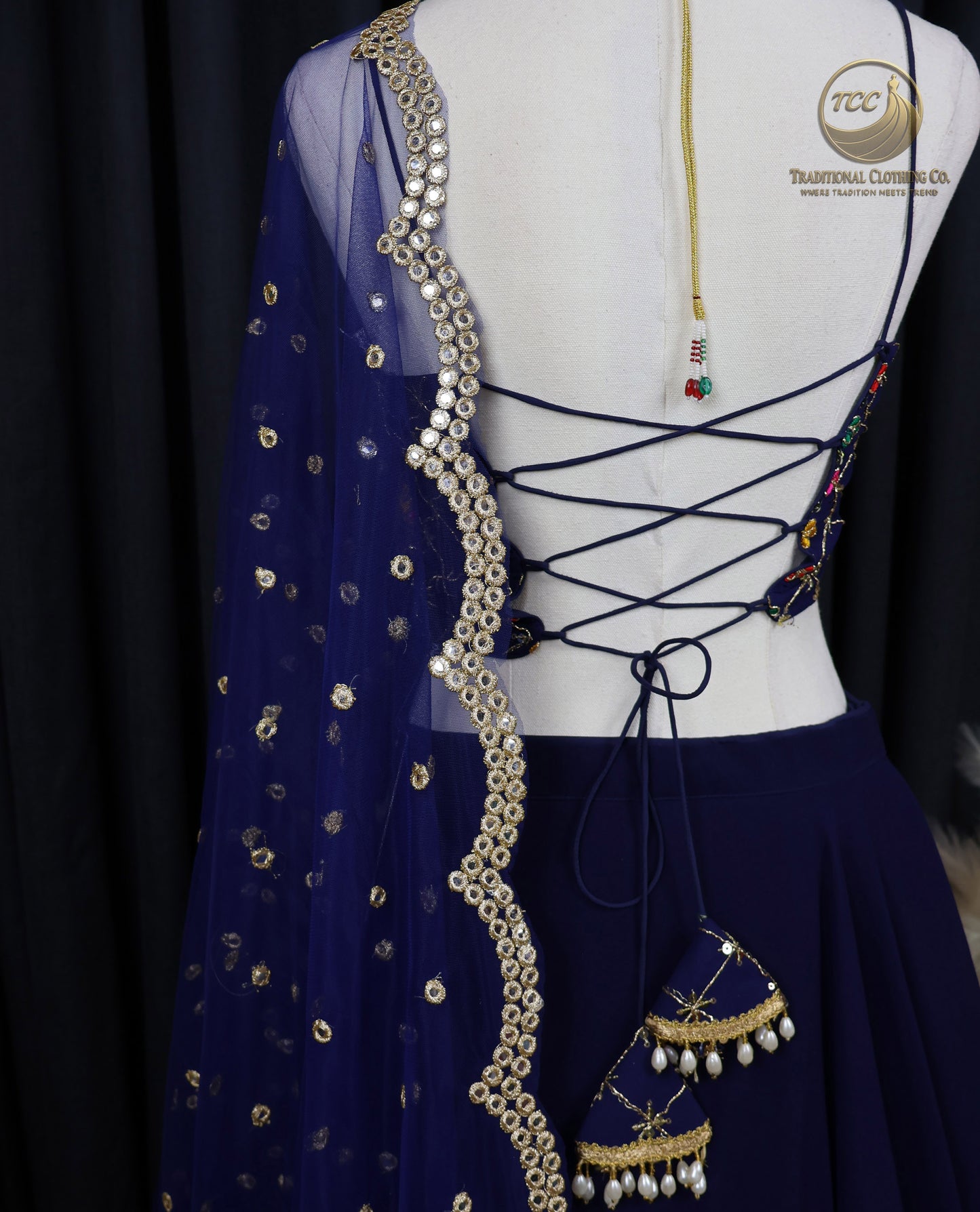 Deep Blue Lehenga Choli sequinned with Gold Embroidery – Elegant Festive & Wedding Wear