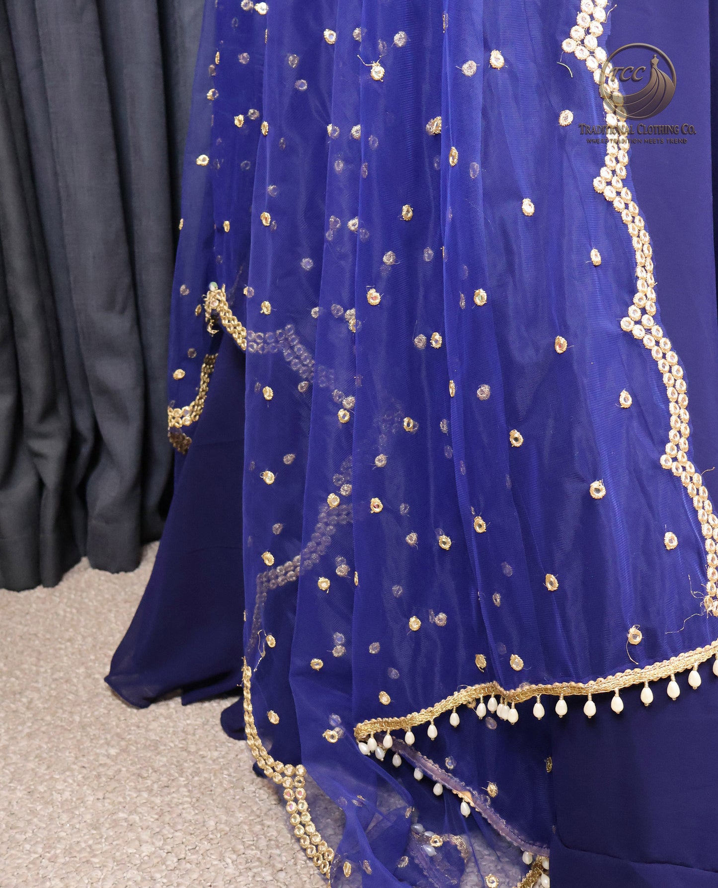 Deep Blue Lehenga Choli sequinned with Gold Embroidery – Elegant Festive & Wedding Wear